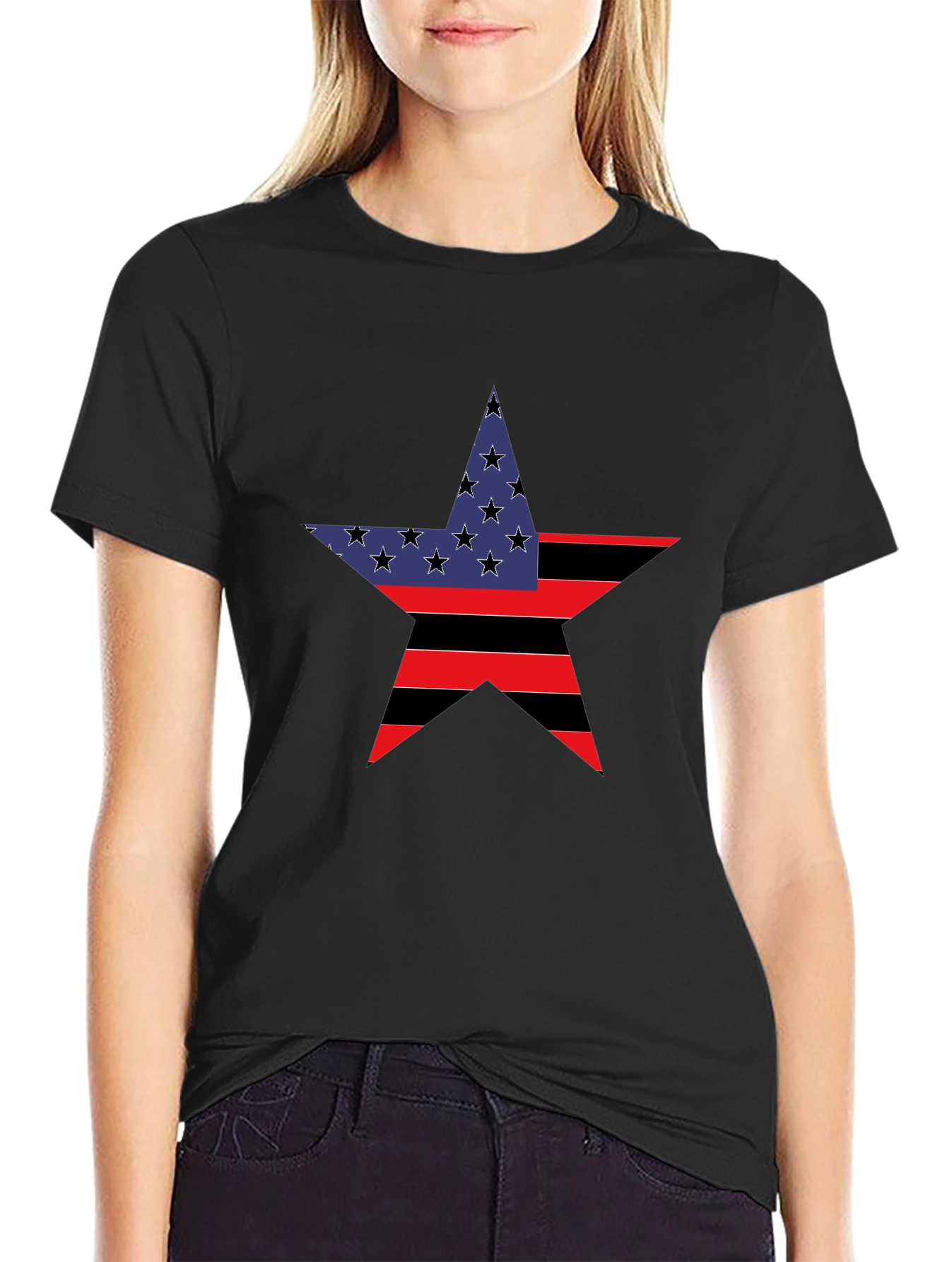 Patriotic Star Graphic Tee - Black