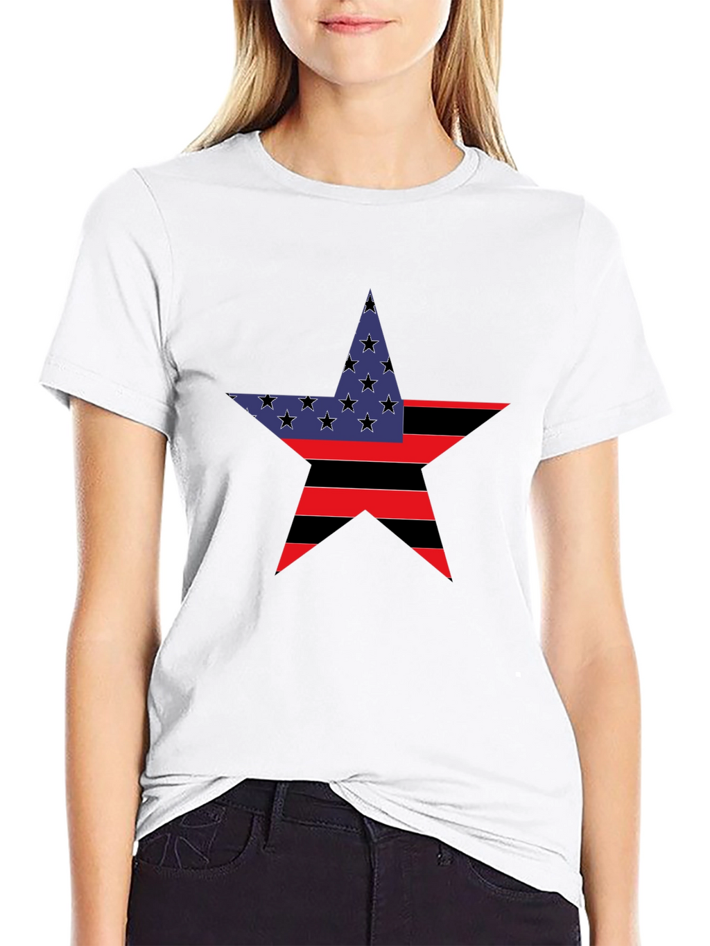 Patriotic Star Graphic Tee - Black
