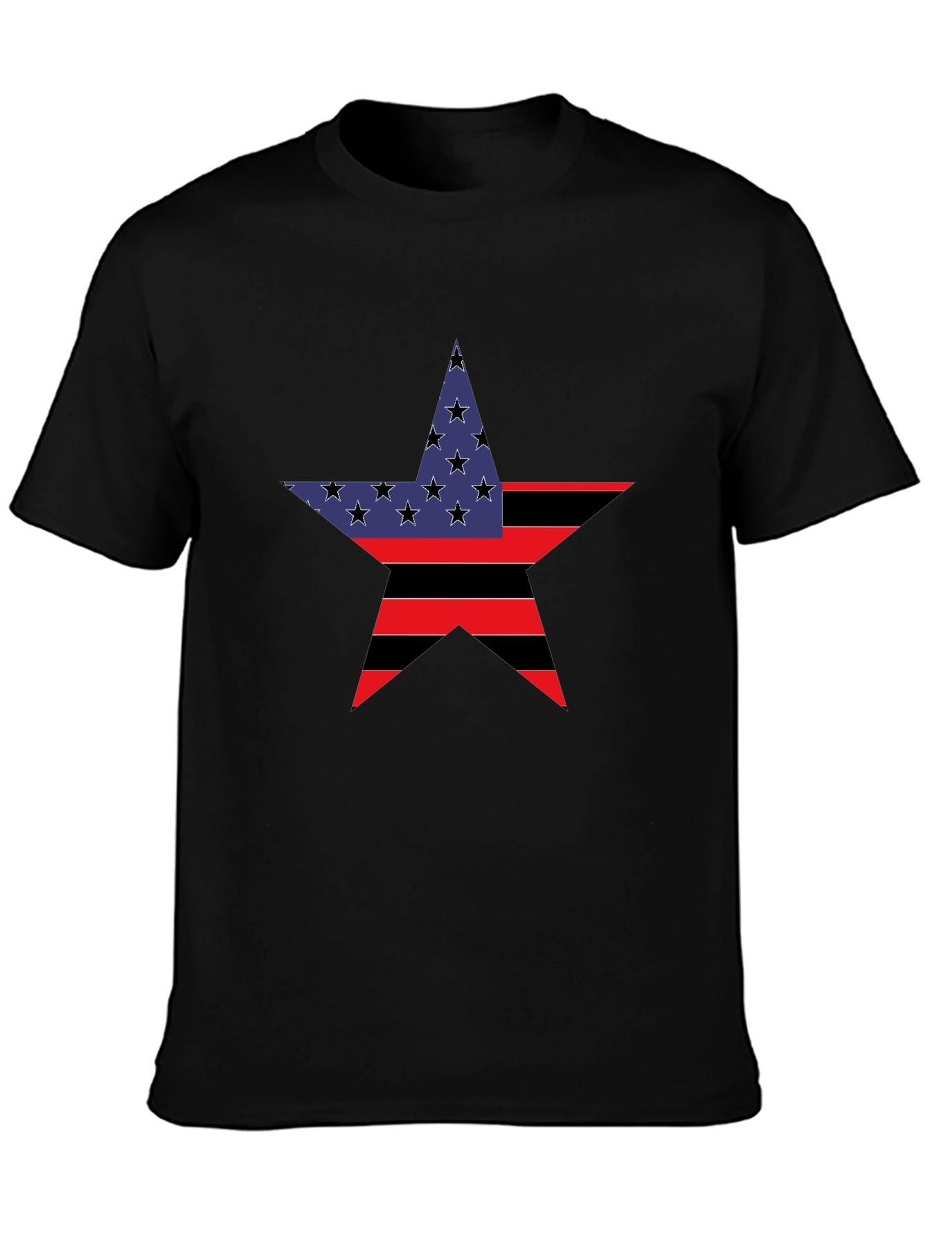Patriotic Star Graphic Tee - Black