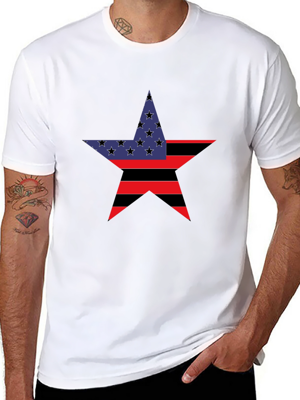 Patriotic Star Graphic Tee - Black