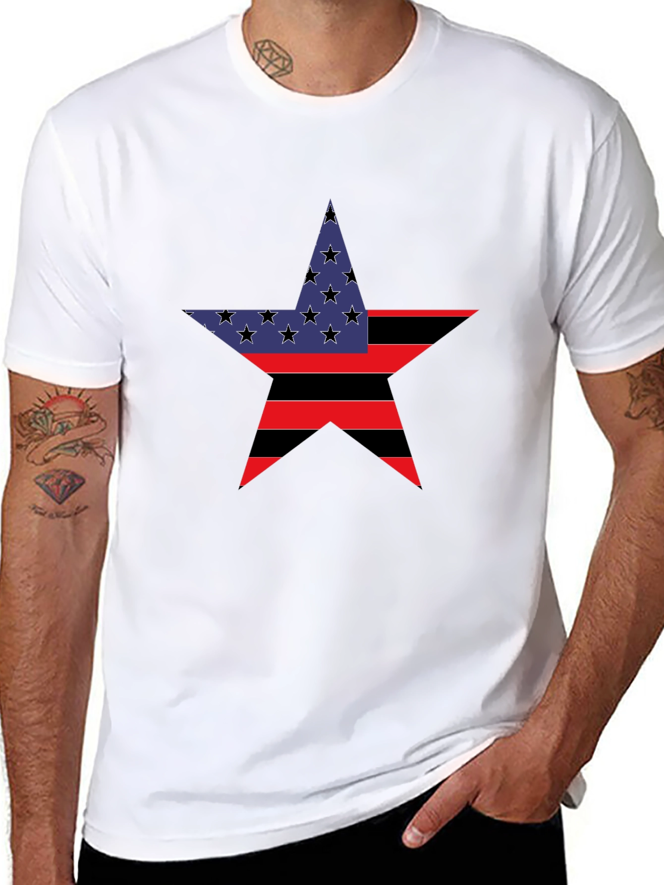 Patriotic Star Graphic Tee - Black