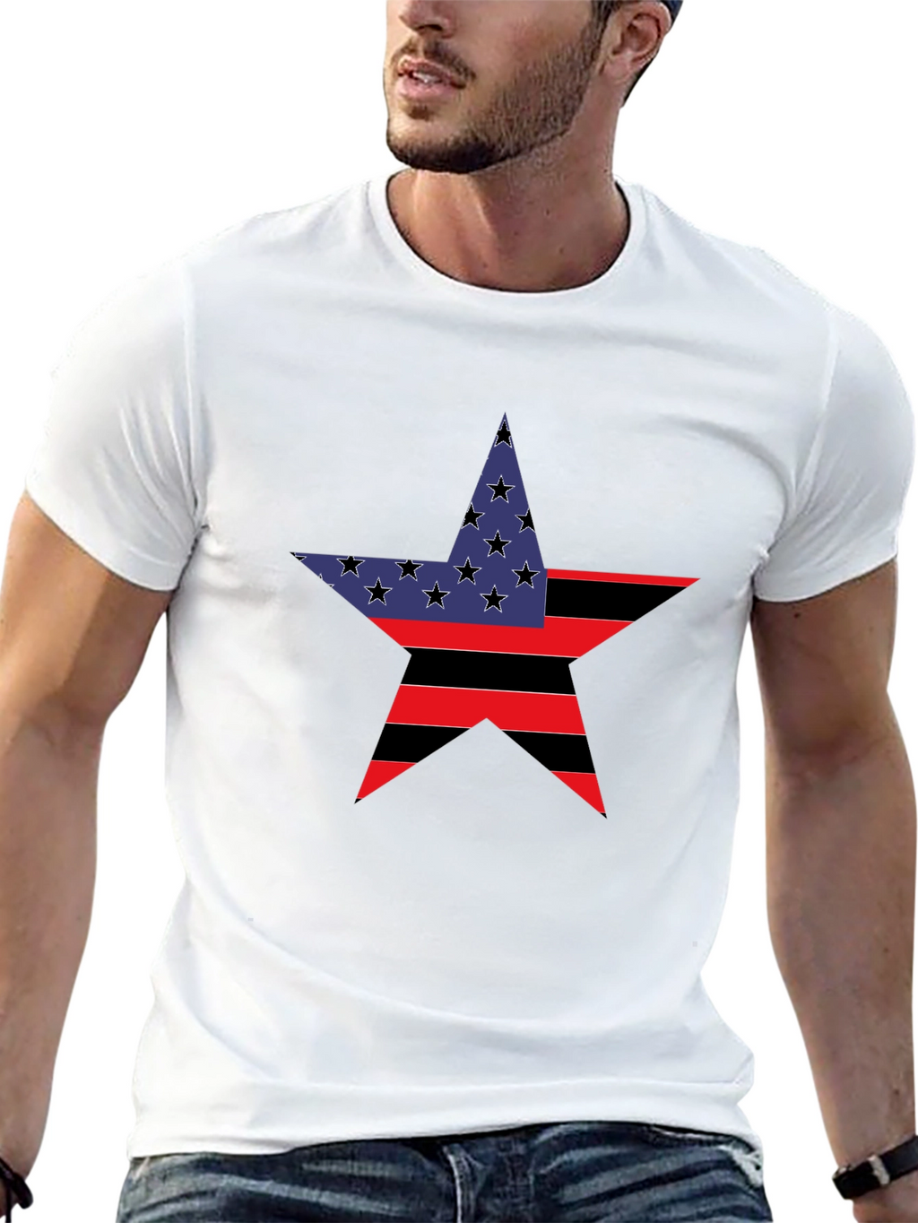 Patriotic Star Graphic Tee - Black