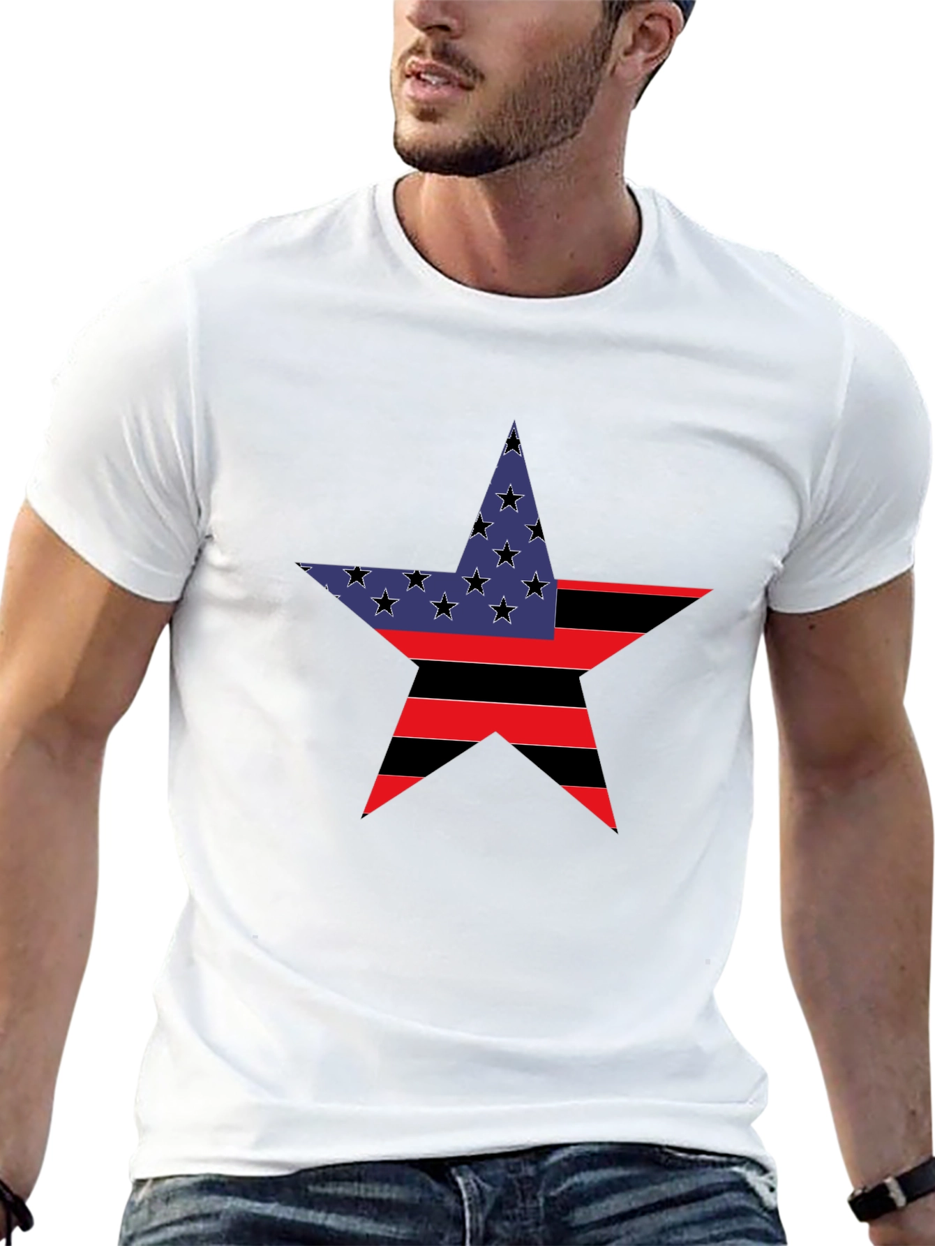 Patriotic Star Graphic Tee - Black