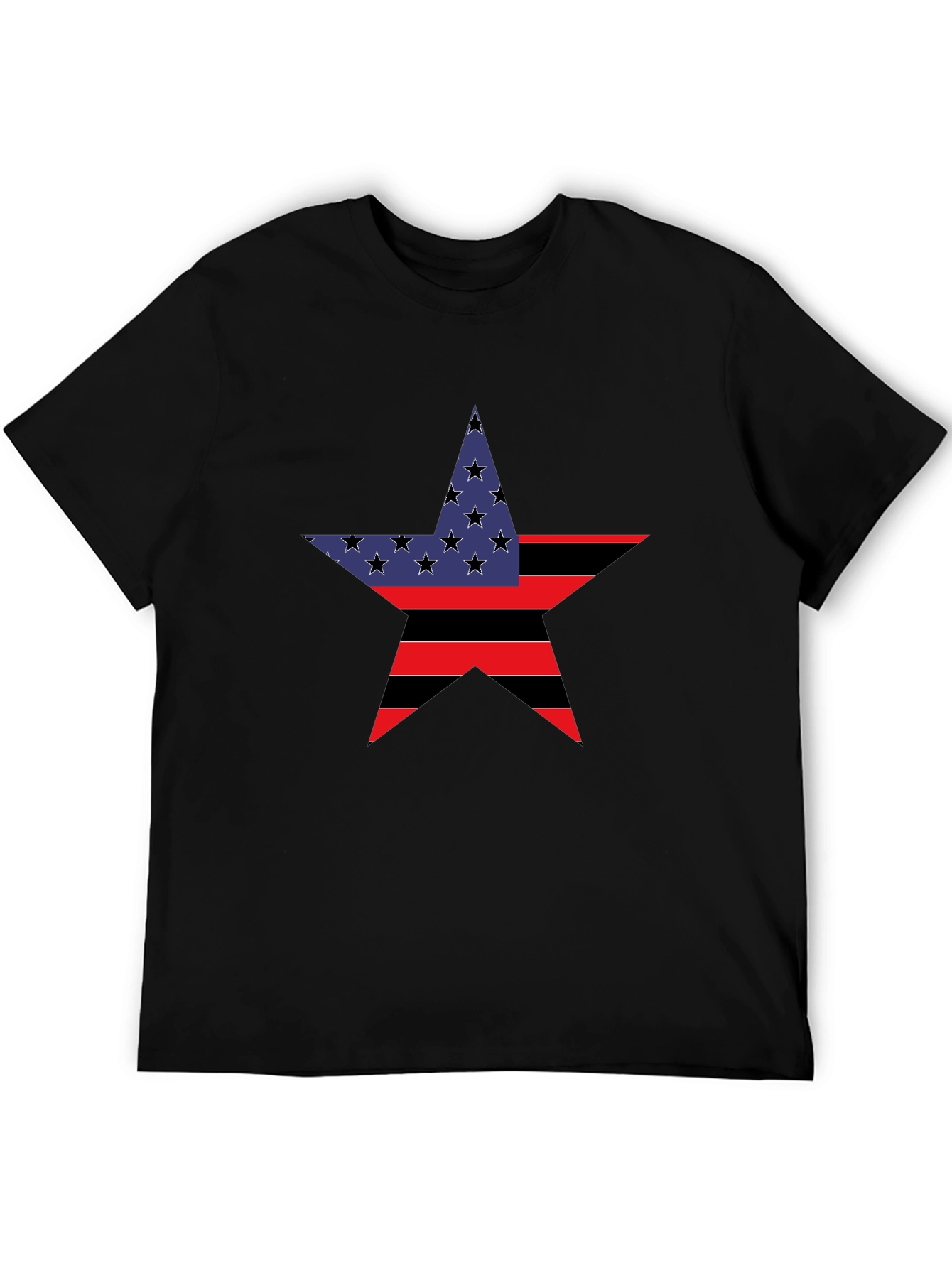 Patriotic Star Graphic Tee - Black