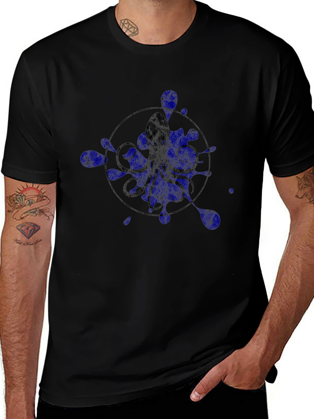 Octopus Ink Splatter Graphic Tee - Black