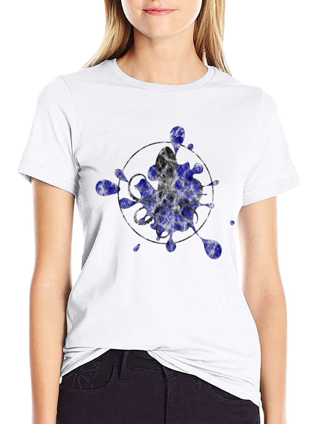 Octopus Ink Splatter Graphic Tee - Black
