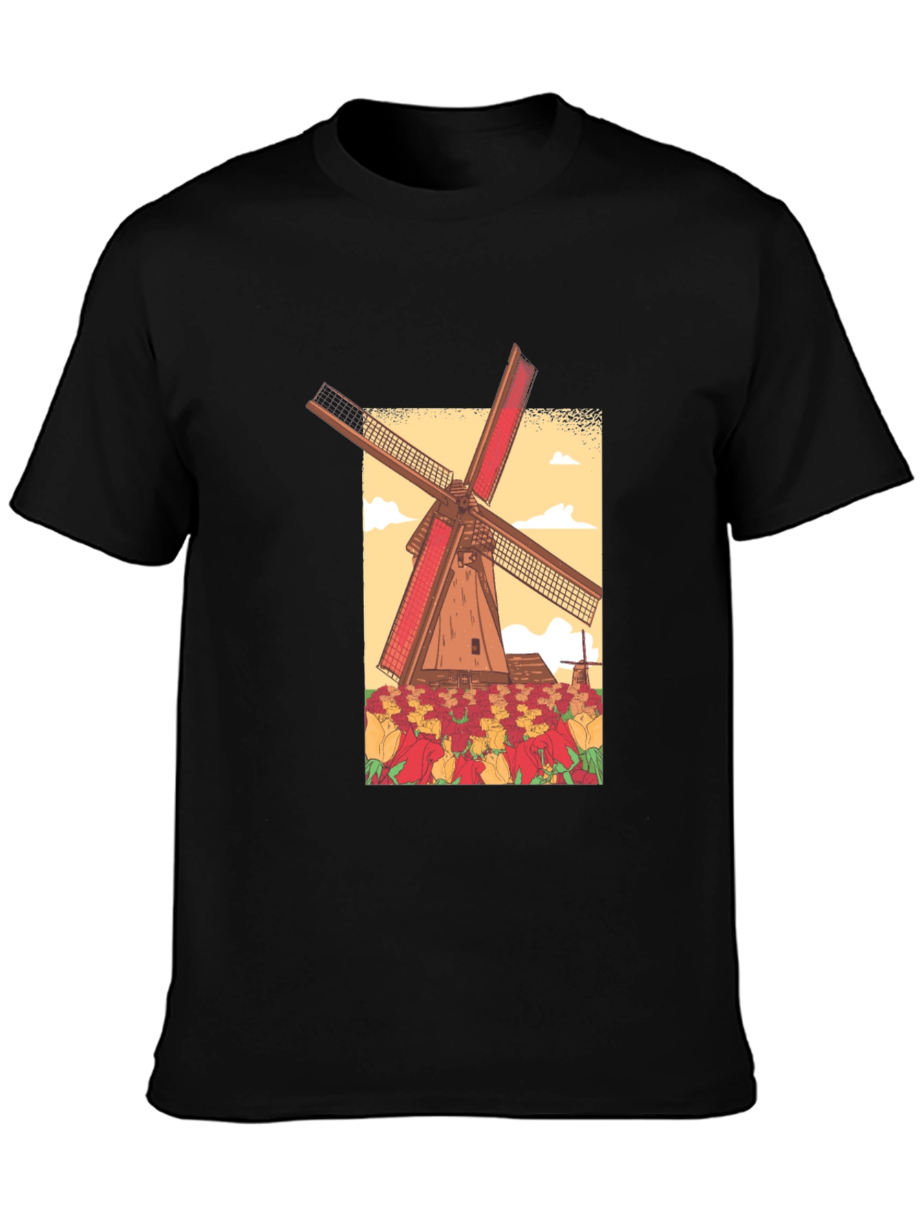 Dutch Windmill Tulip Field Graphic Tee