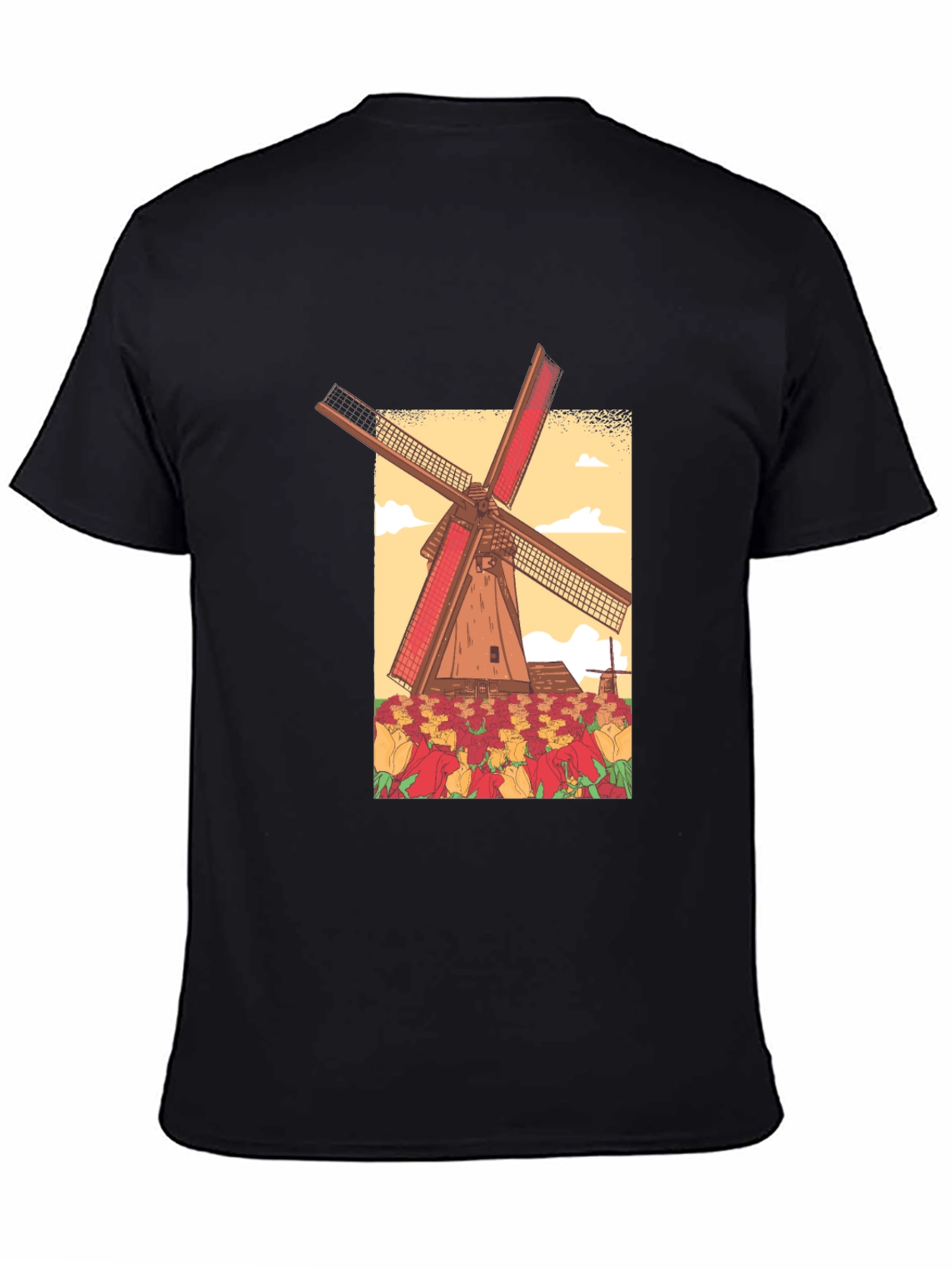 Dutch Windmill Tulip Field Graphic Tee