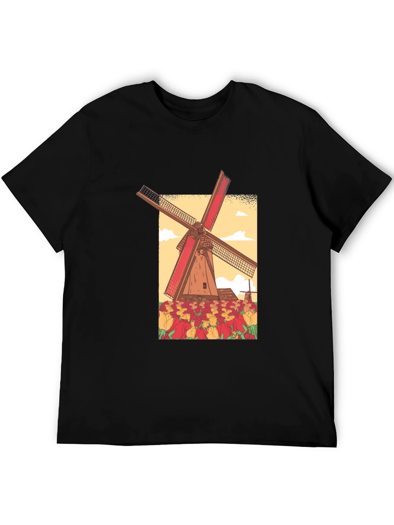 Dutch Windmill Tulip Field Graphic Tee