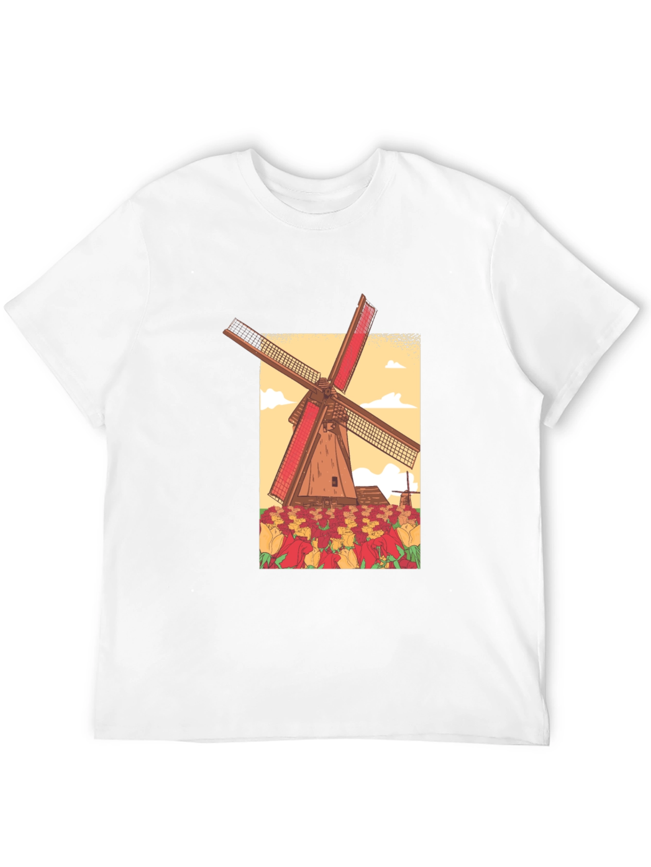 Dutch Windmill Tulip Field Graphic Tee