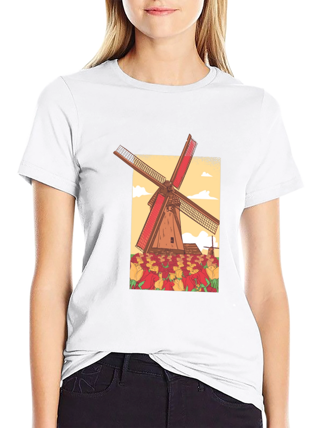 Dutch Windmill Tulip Field Graphic Tee