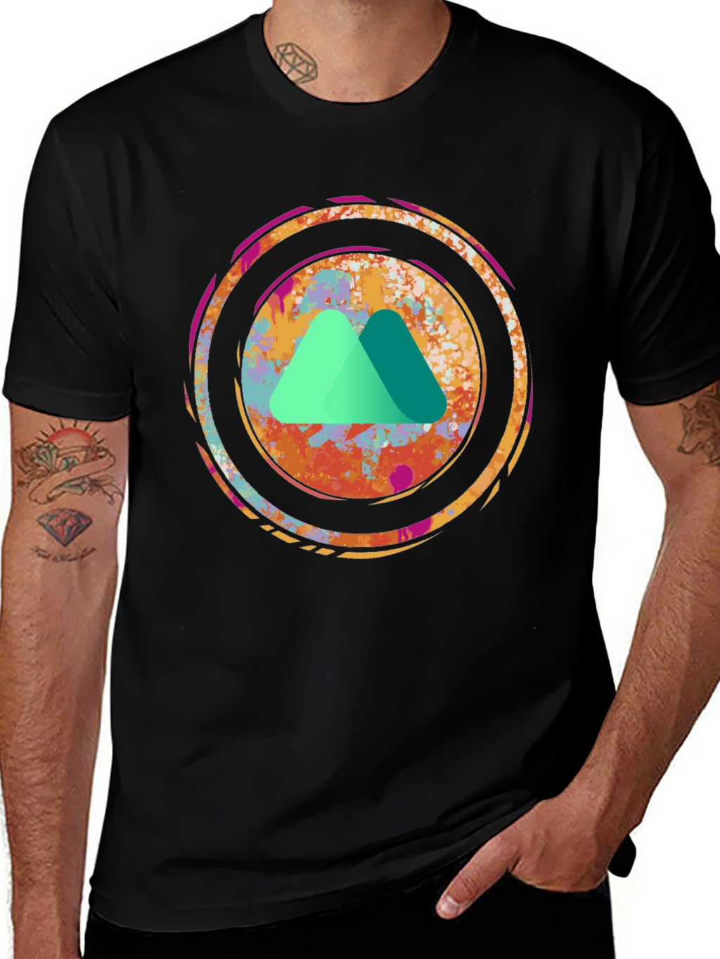 Abstract Mountain Graphic Tee - Black