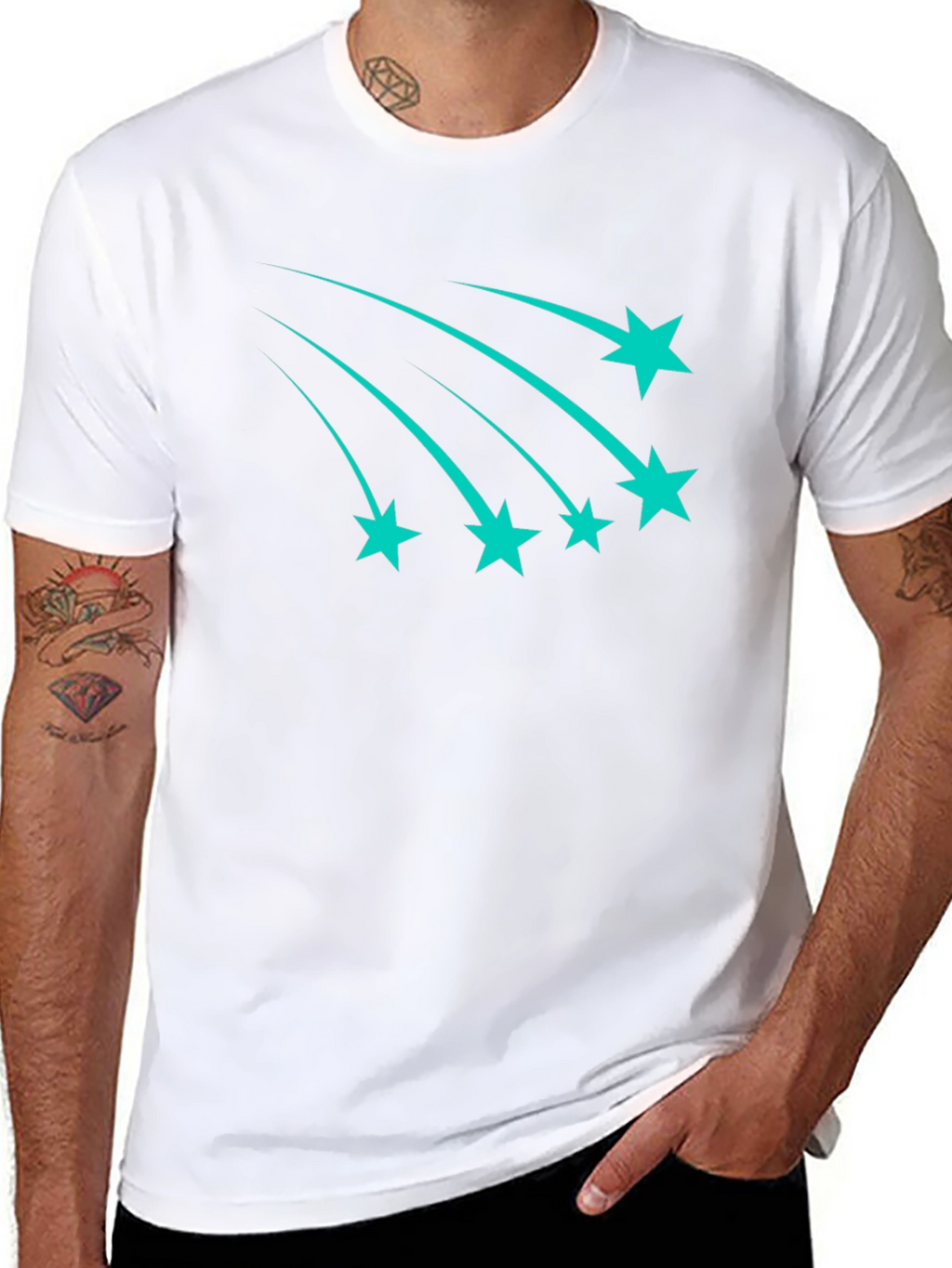 Black Tee with Teal Shooting Stars
