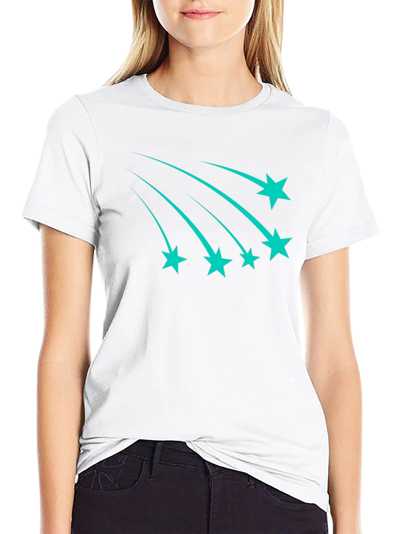 Black Tee with Teal Shooting Stars