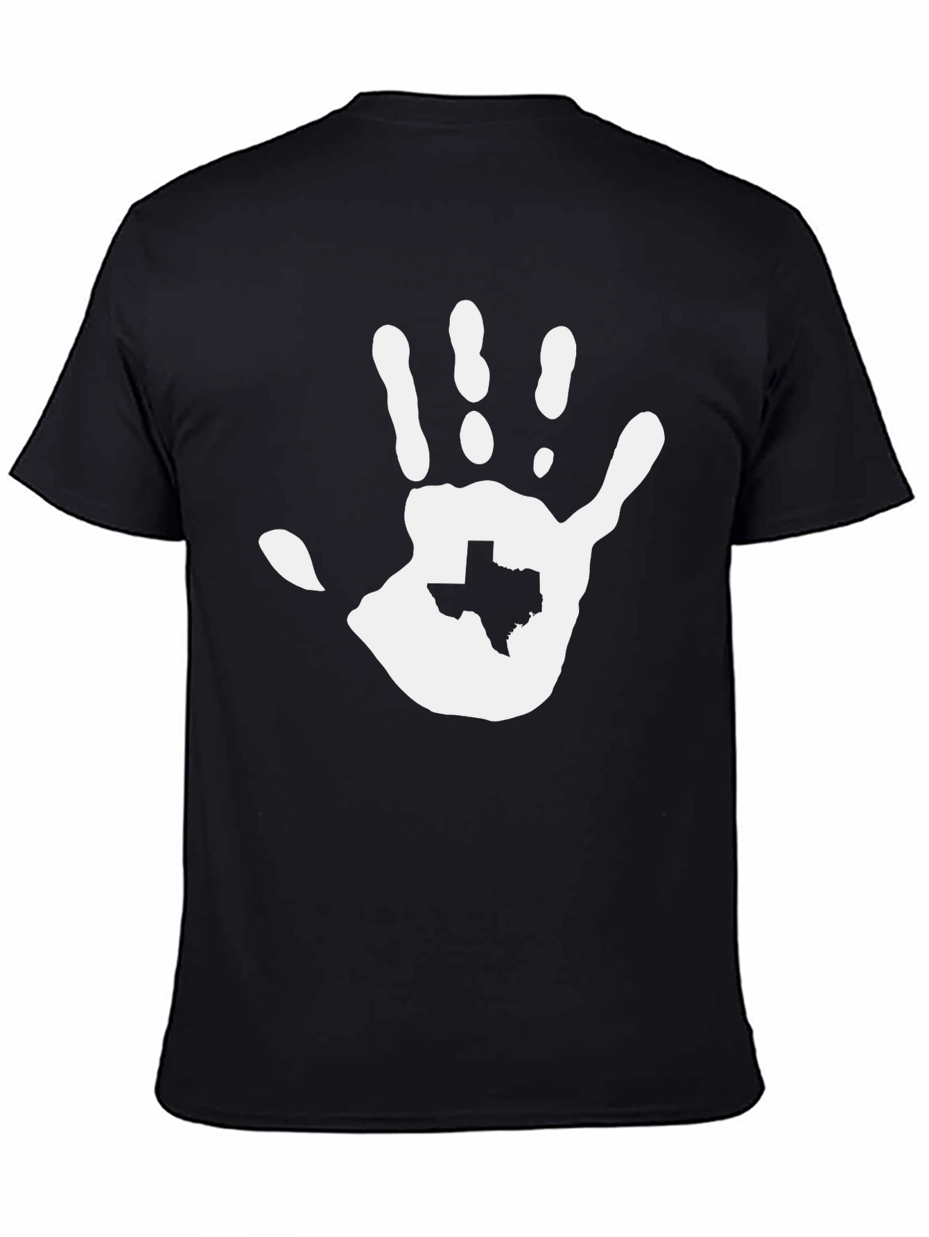 Texas Hand Print Graphic Tee - Black Cotton T-Shirt