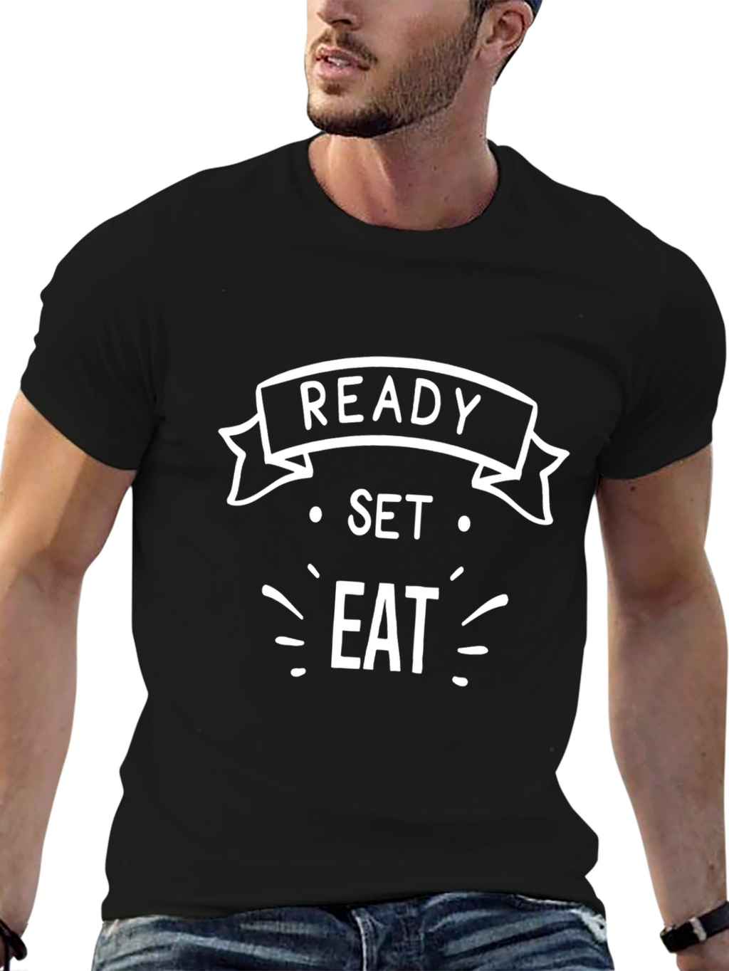 Ready Set Eat Funny Graphic Tee - Black