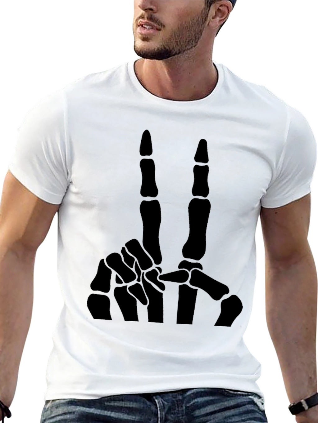 Skeleton Hand Peace Sign T-Shirt - Black