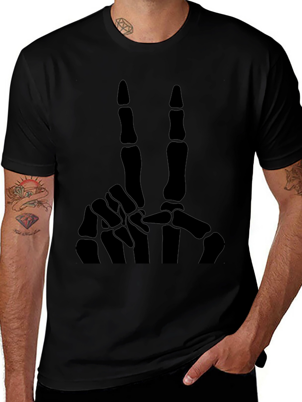 Skeleton Hand Peace Sign T-Shirt - Black