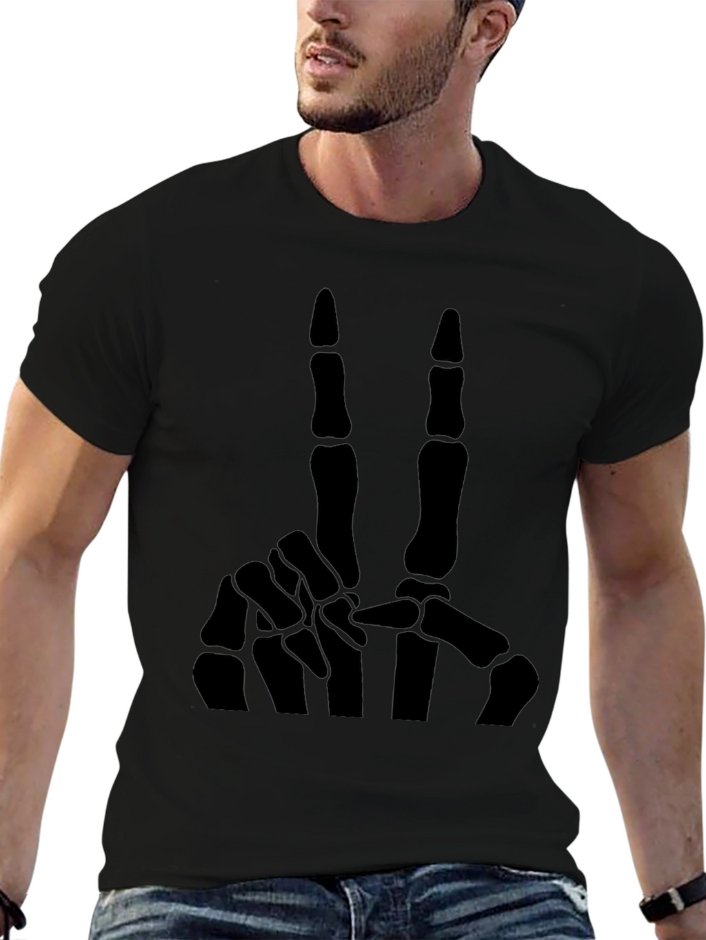 Skeleton Hand Peace Sign T-Shirt - Black