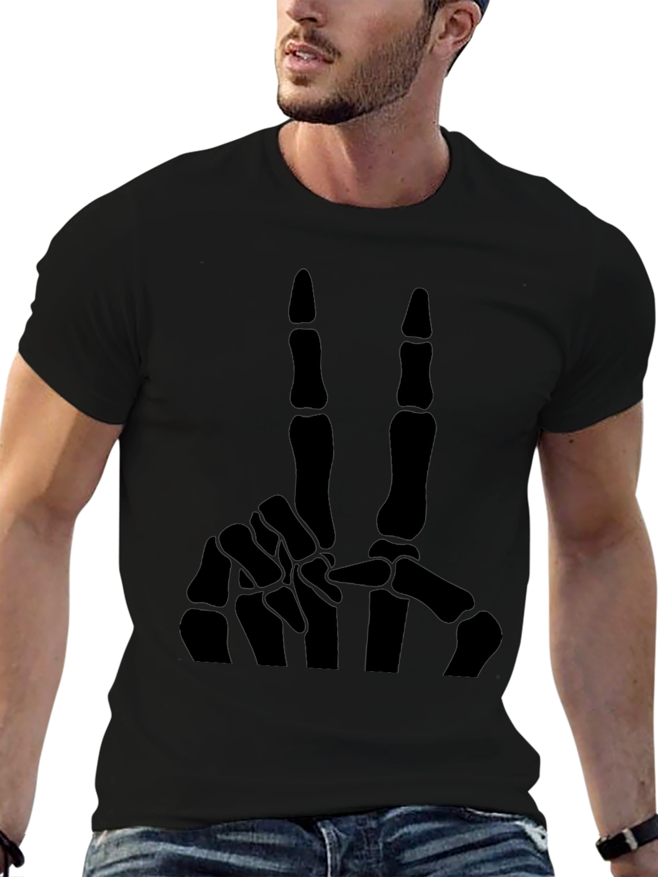 Skeleton Hand Peace Sign T-Shirt - Black