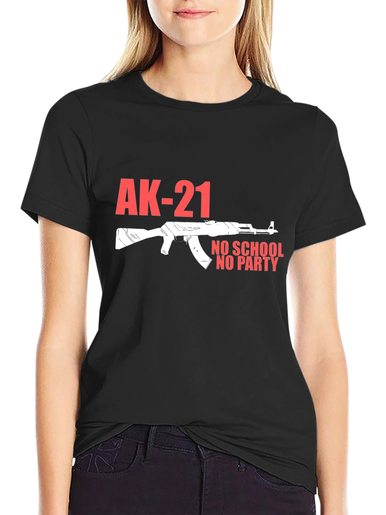 AK-21 No School No Party Black T-Shirt