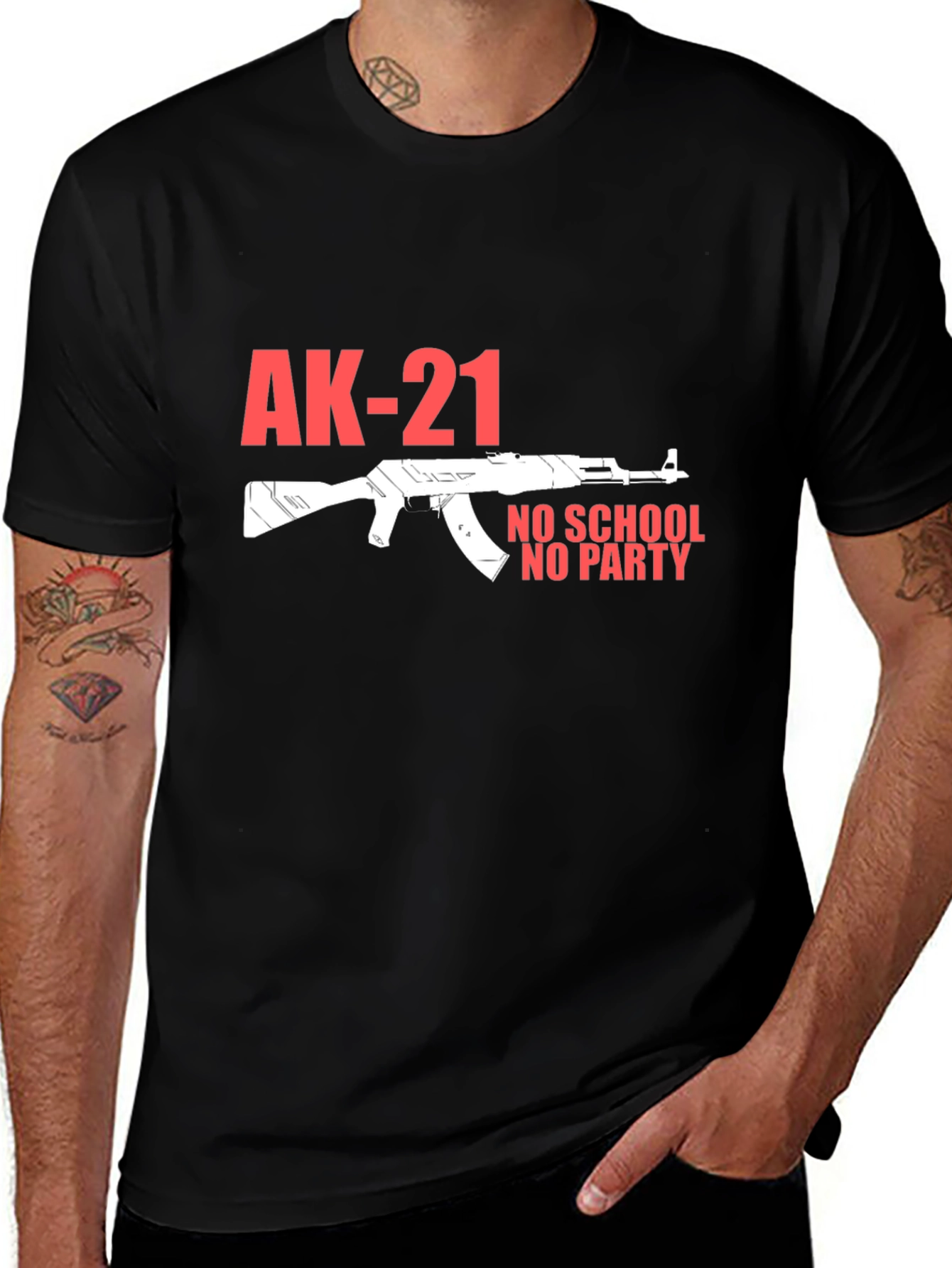 AK-21 No School No Party Black T-Shirt