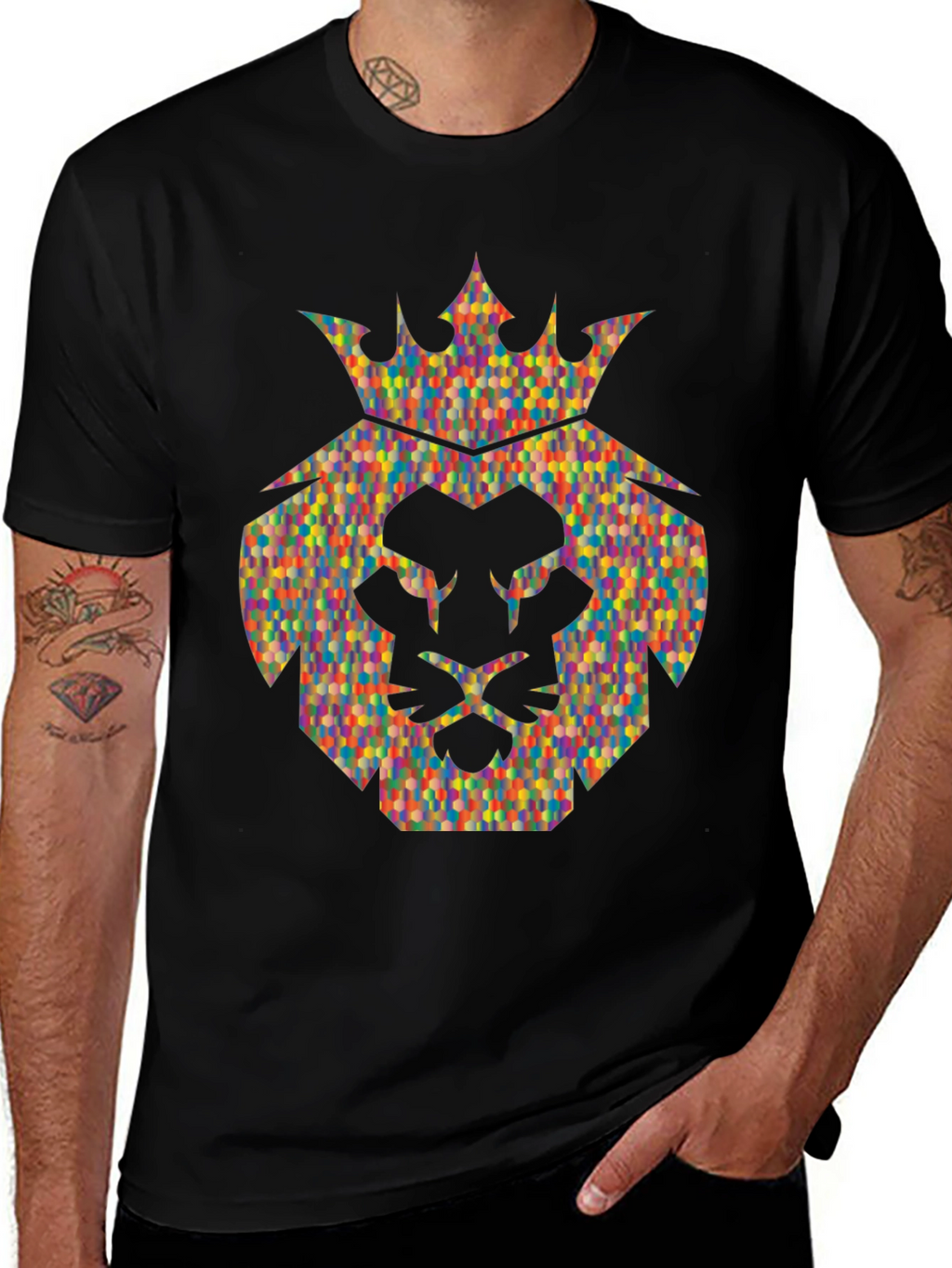 Lion Crown Graphic Tee - Stylish Mens Black T-Shirt