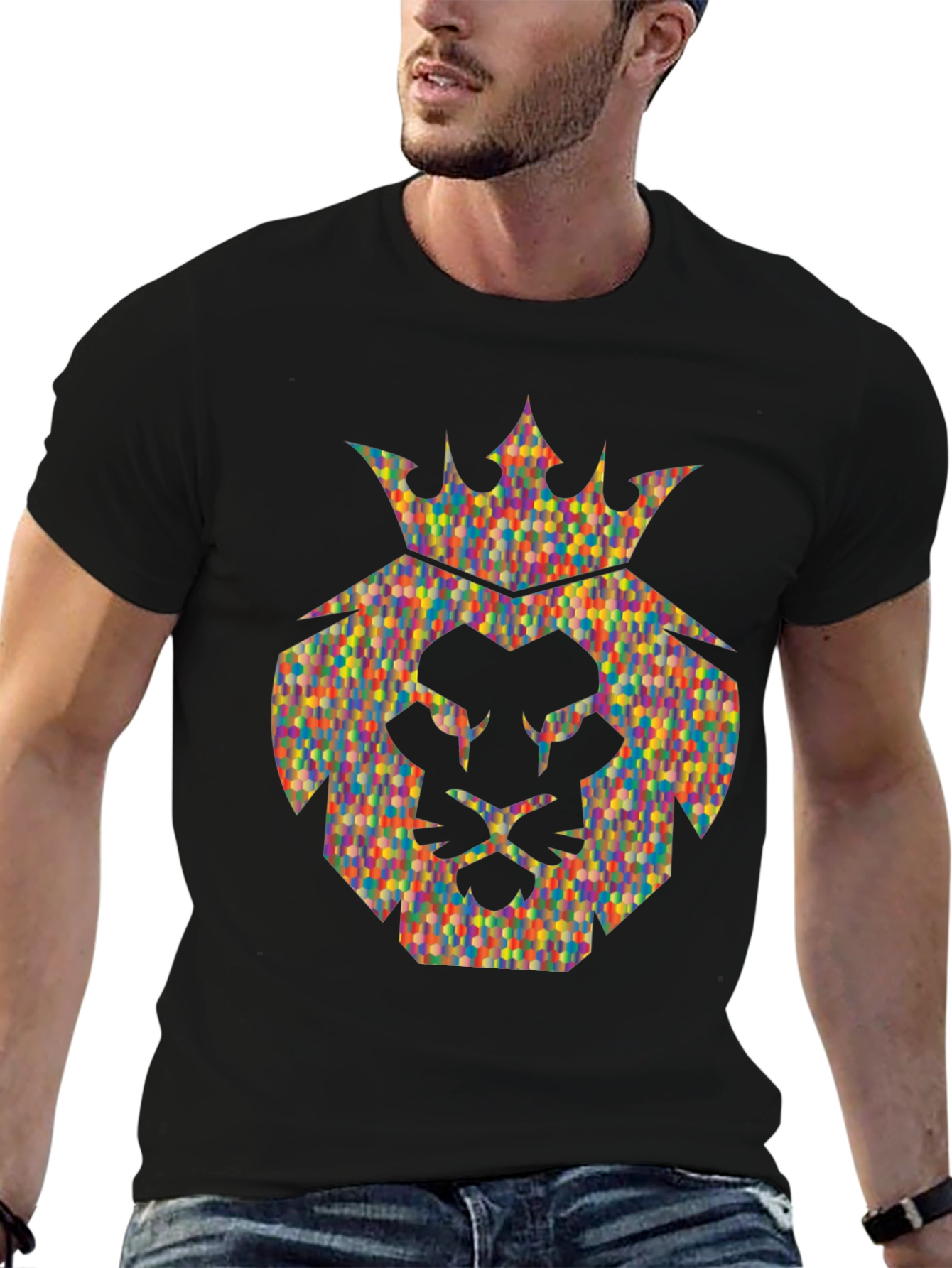 Lion Crown Graphic Tee - Stylish Mens Black T-Shirt