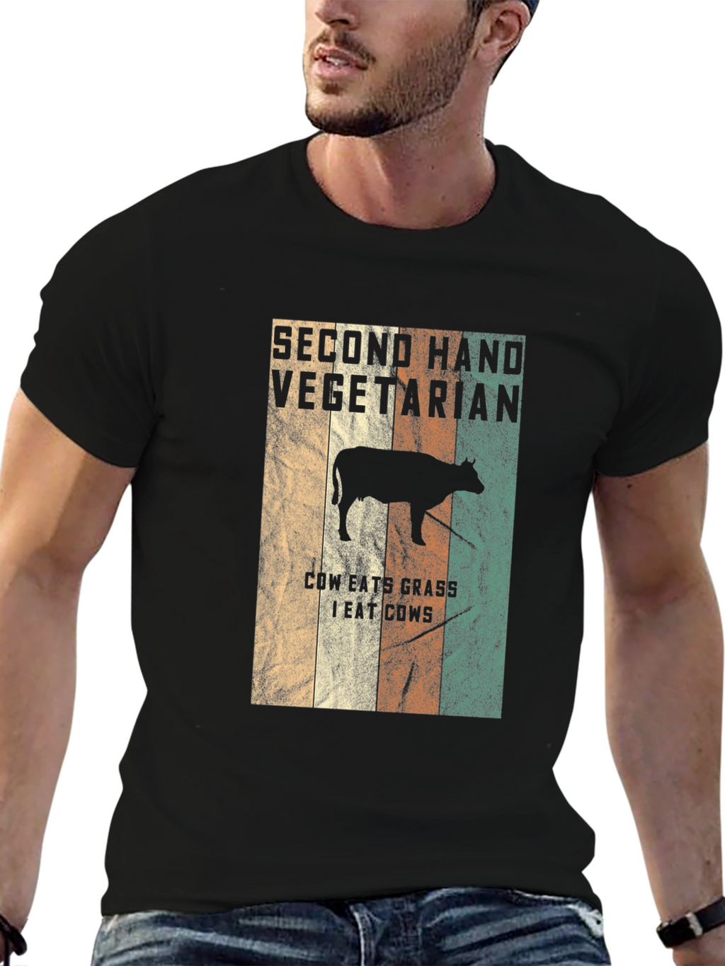 Second Hand Vegetarian T-Shirt Funny Cow Graphic Tee