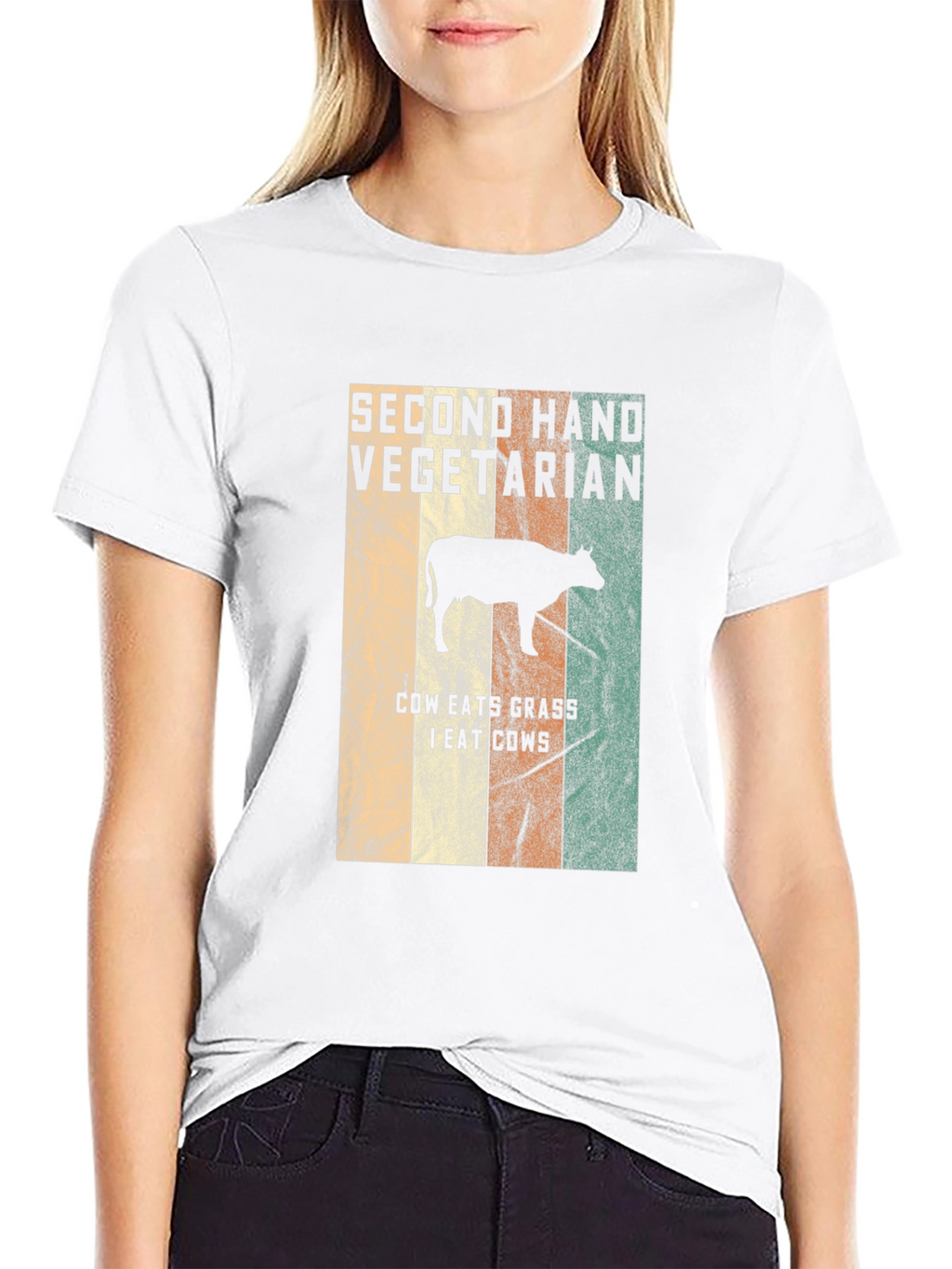 Second Hand Vegetarian T-Shirt Funny Cow Graphic Tee