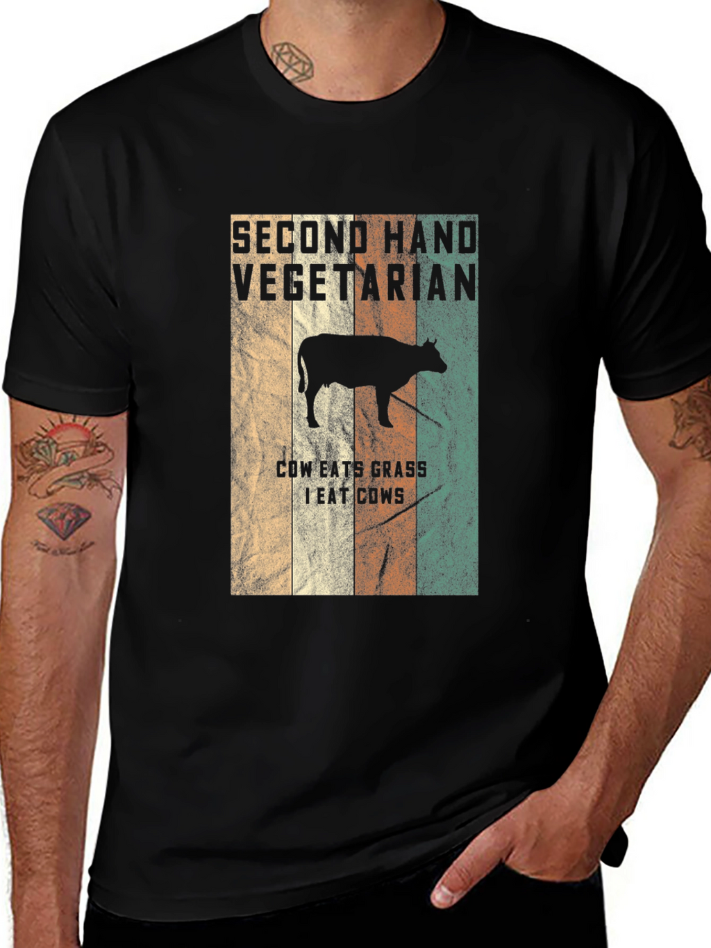Second Hand Vegetarian T-Shirt Funny Cow Graphic Tee