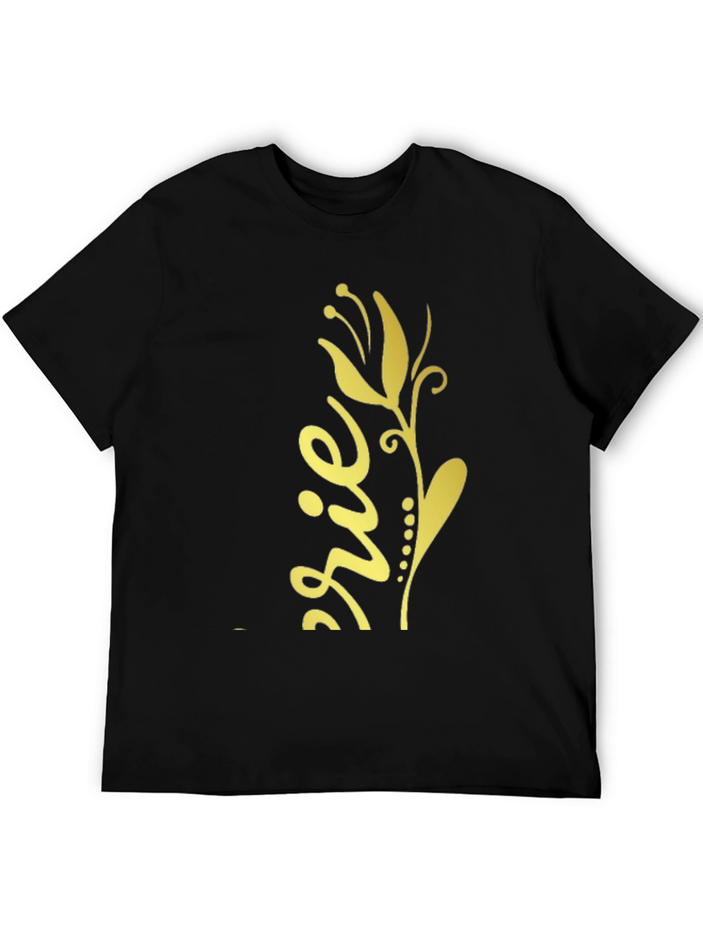 Black T-Shirt with Gold Floral Design