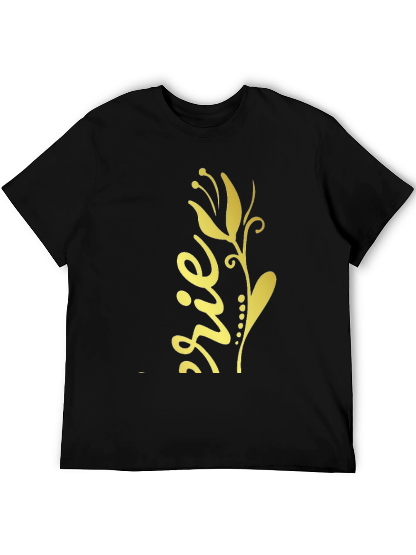 Black T-Shirt with Gold Floral Design
