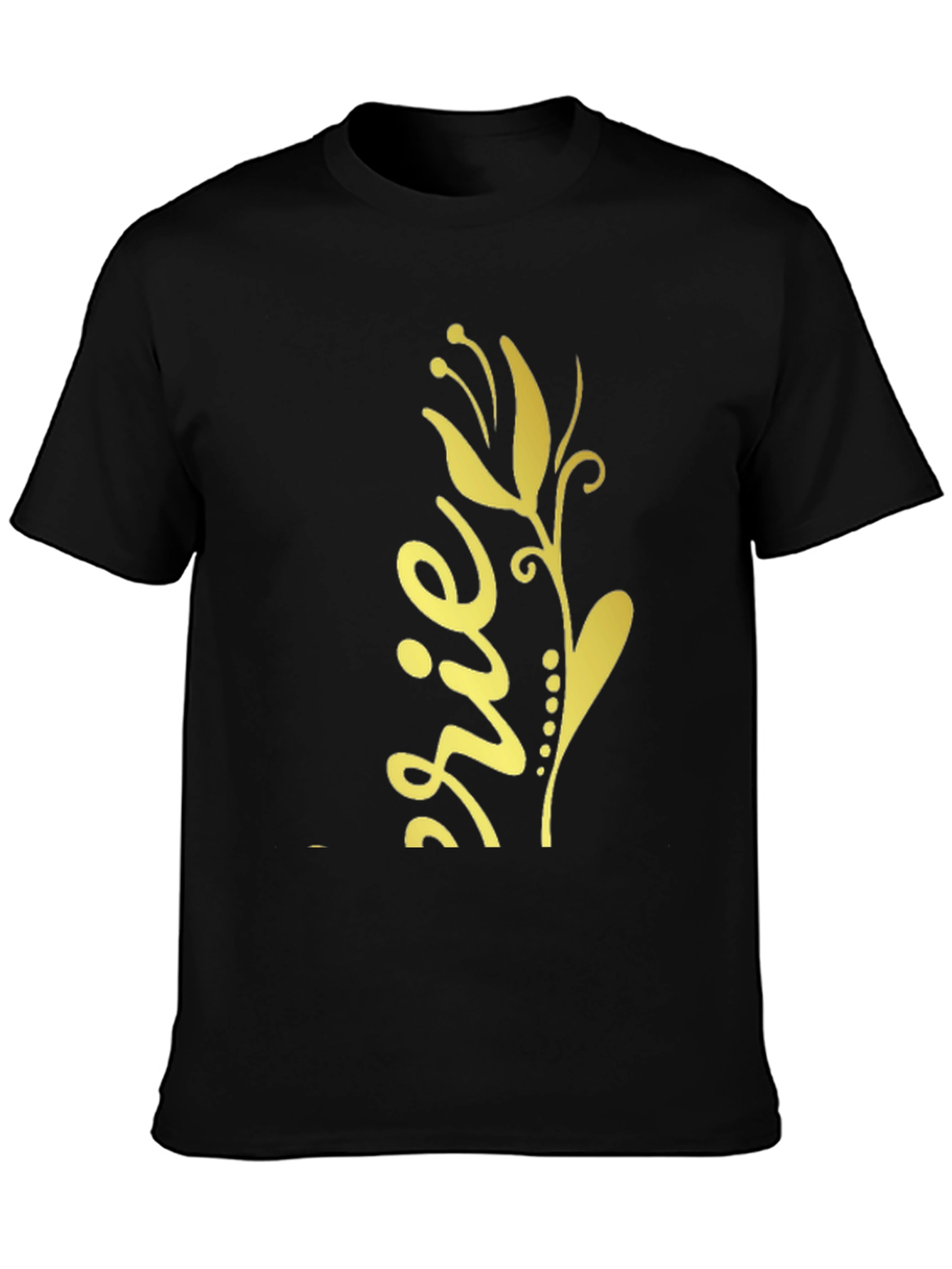 Black T-Shirt with Gold Floral Design