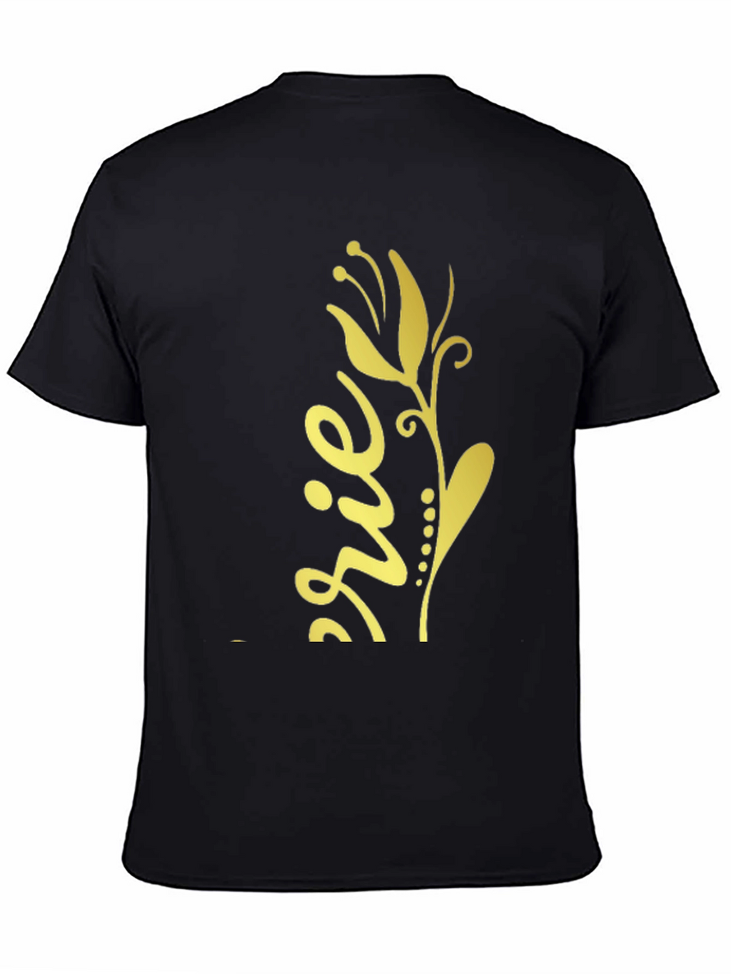 Black T-Shirt with Gold Floral Design