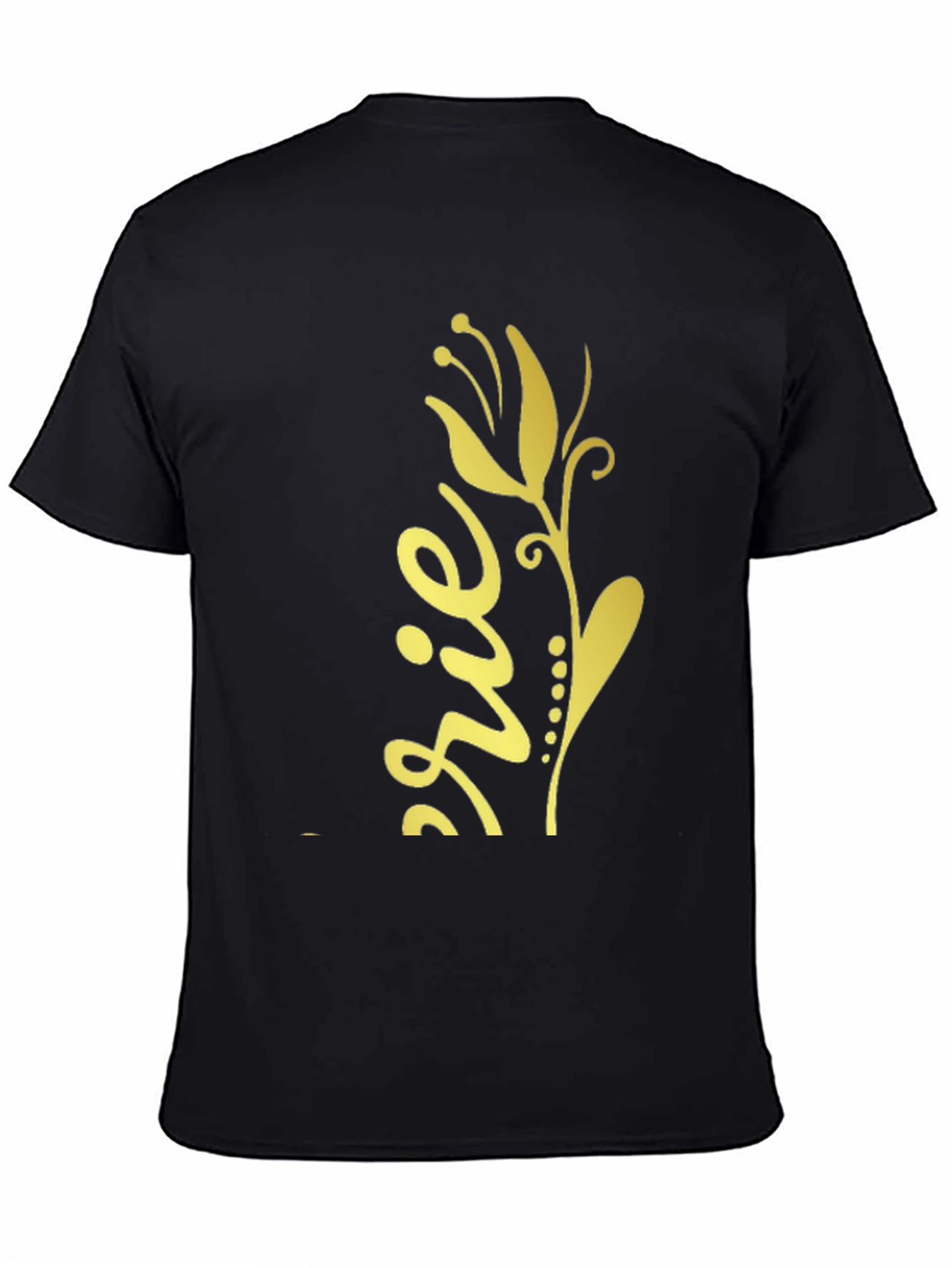 Black T-Shirt with Gold Floral Design