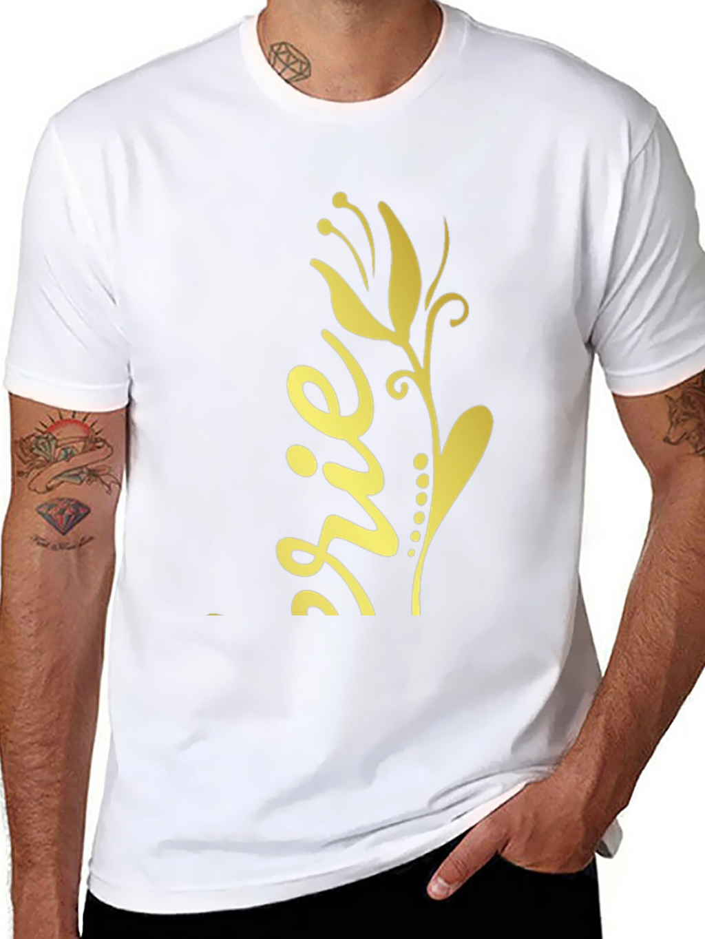Black T-Shirt with Gold Floral Design