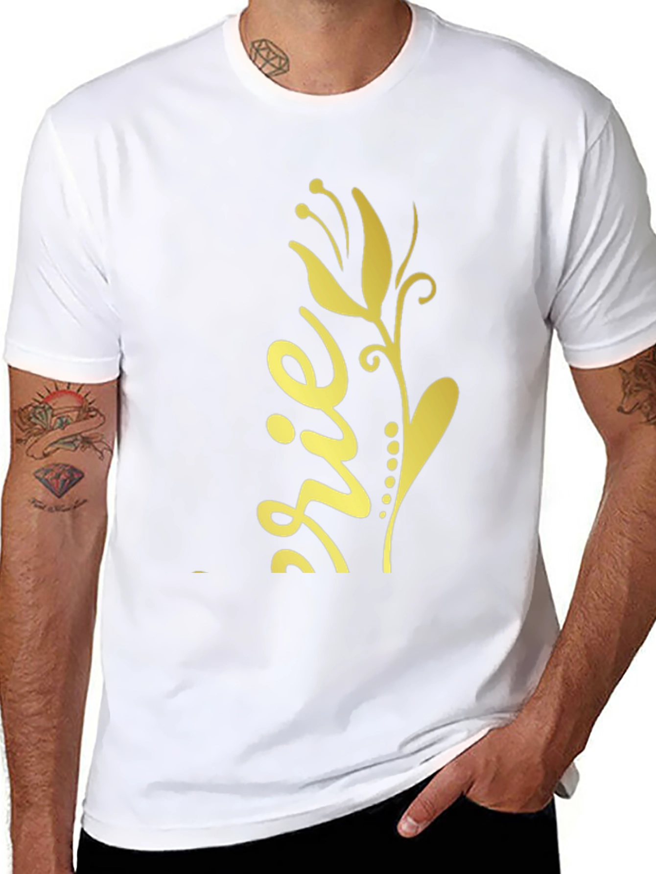 Black T-Shirt with Gold Floral Design