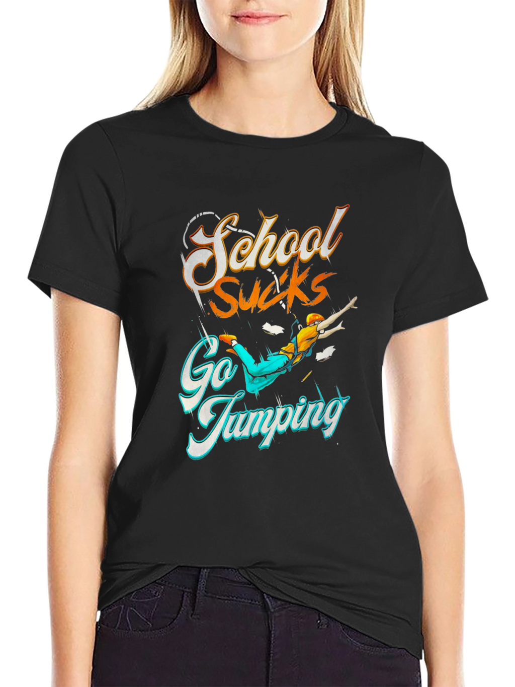 School Sucks Go Jumping Black T-Shirt