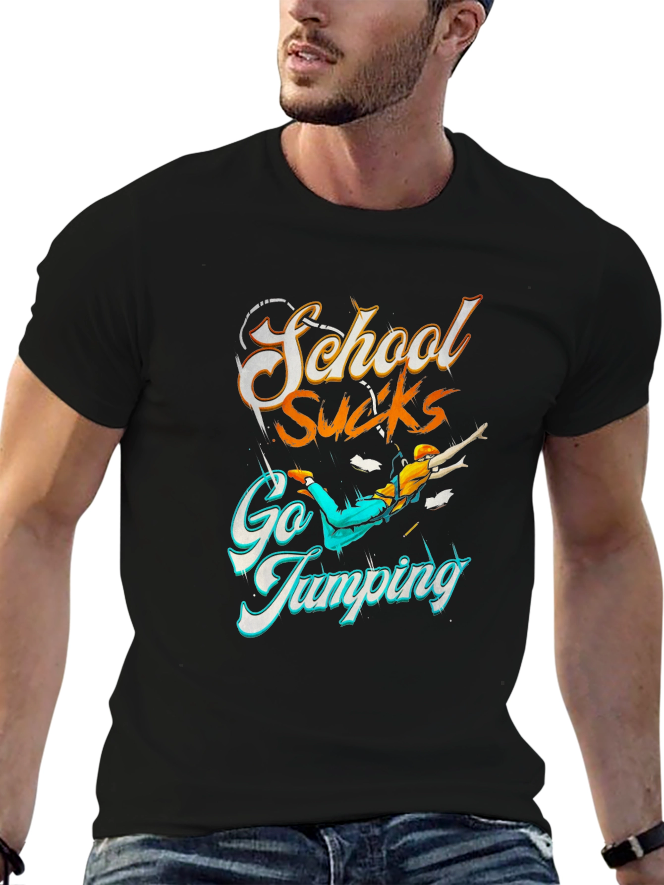 School Sucks Go Jumping Black T-Shirt