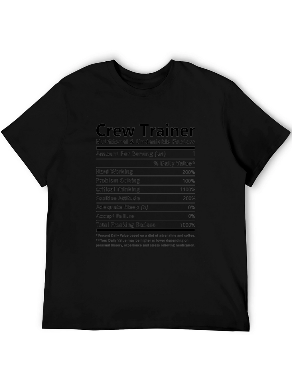 Crew Trainer Nutritional Facts Black T-Shirt