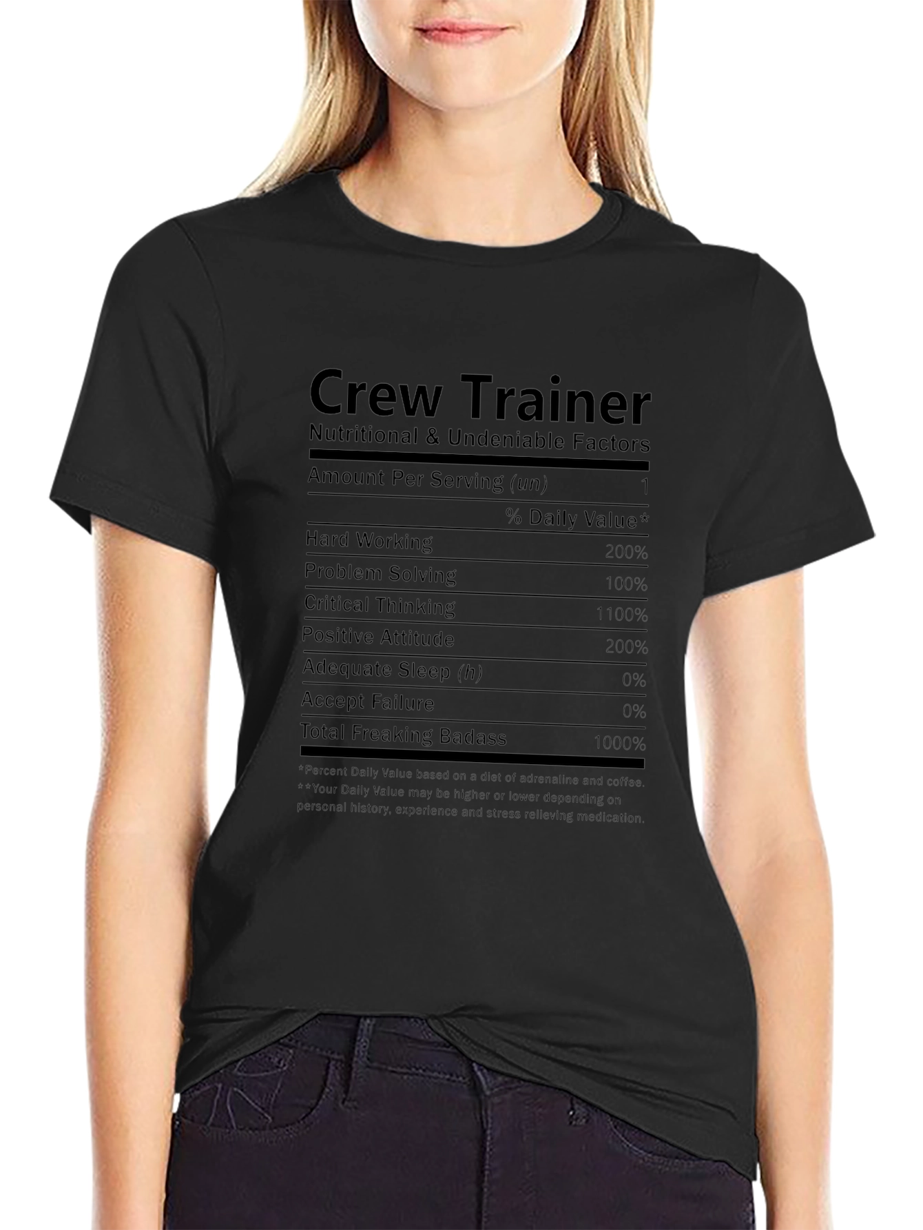 Crew Trainer Nutritional Facts Black T-Shirt