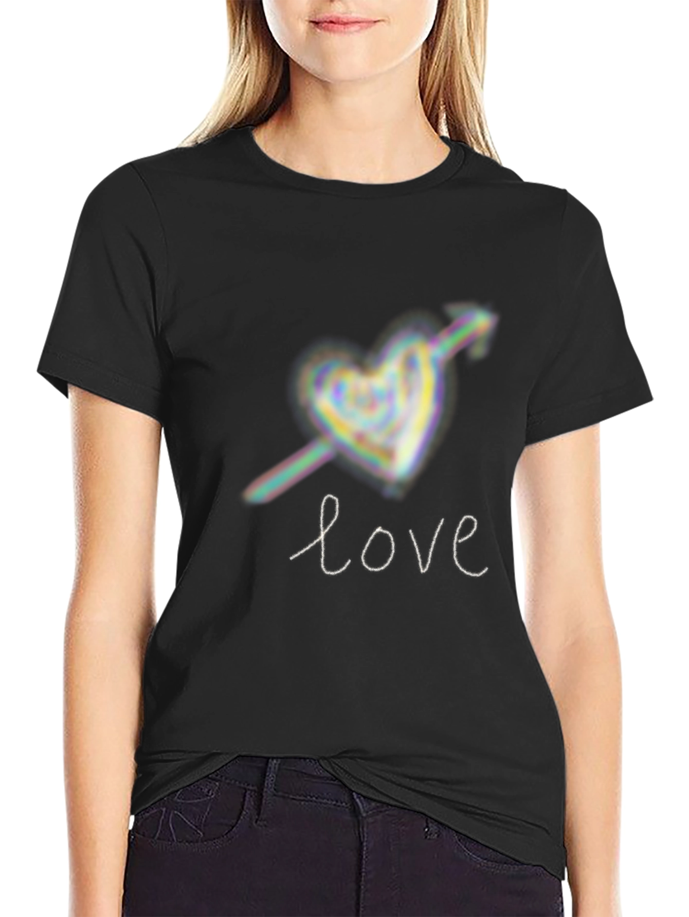 Love Heart Arrow Graphic Tee - Black