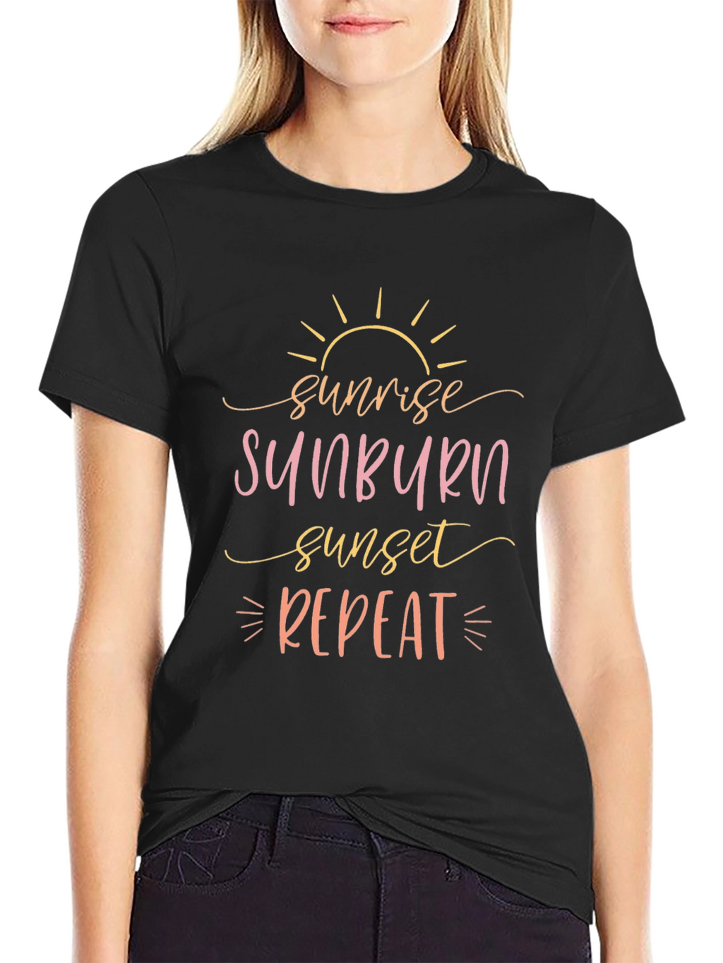 Sunrise Sunburn Sunset Repeat Black T-Shirt