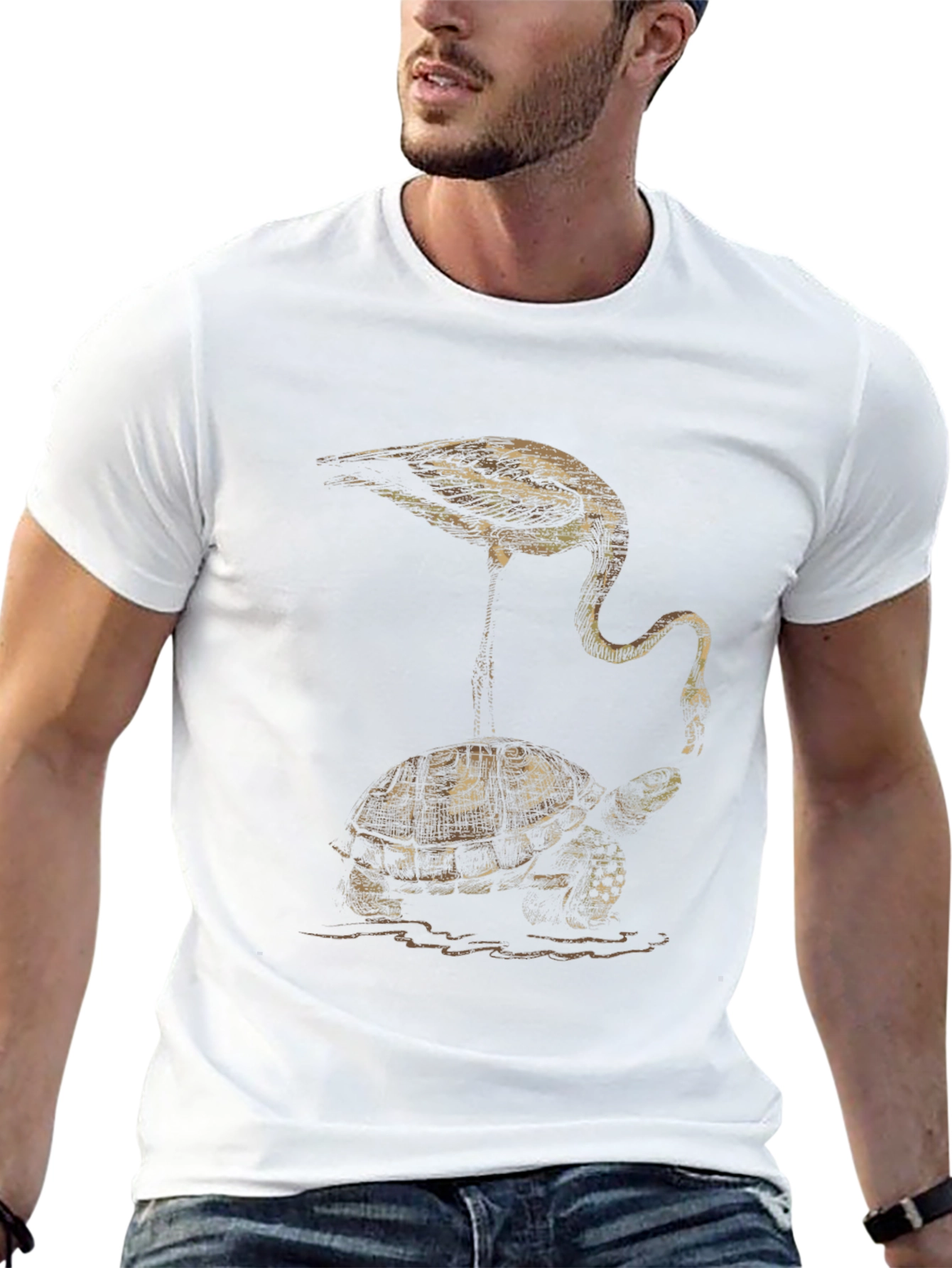 Crane & Tortoise Graphic Tee - Unique Art Print