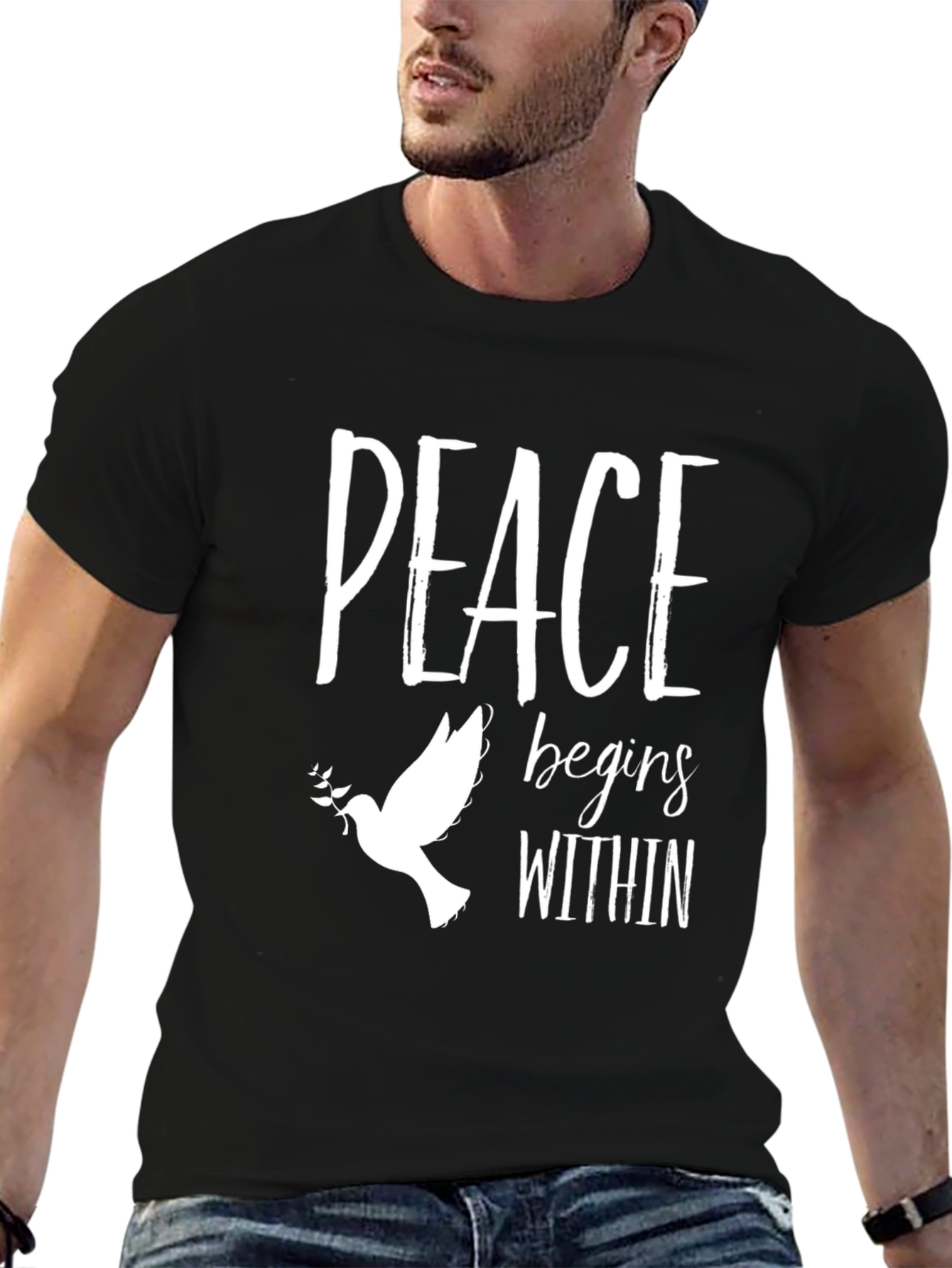 Peace Begins Within Dove Graphic T-Shirt - Black