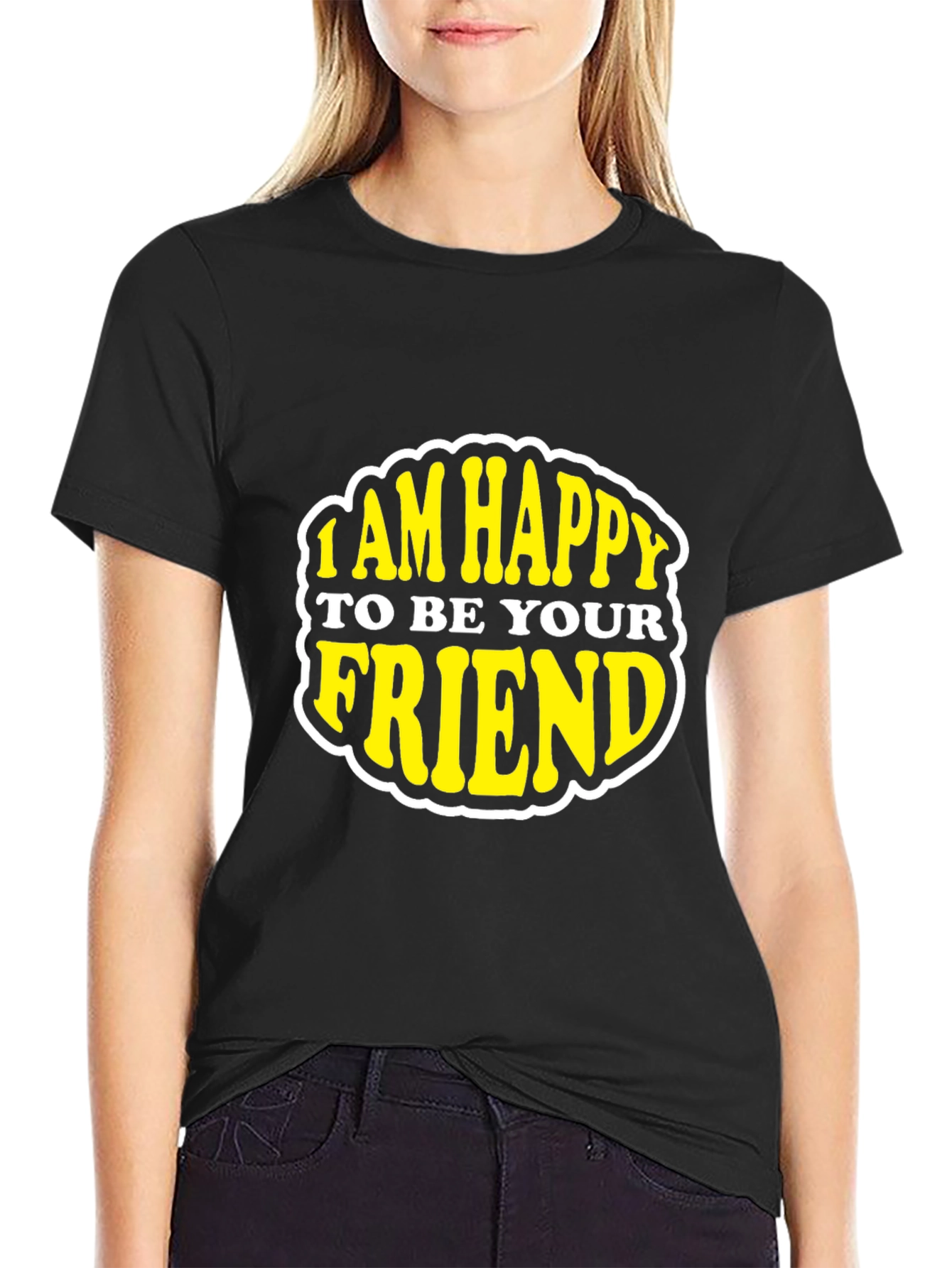 Happy To Be Your Friend Black Graphic Tee