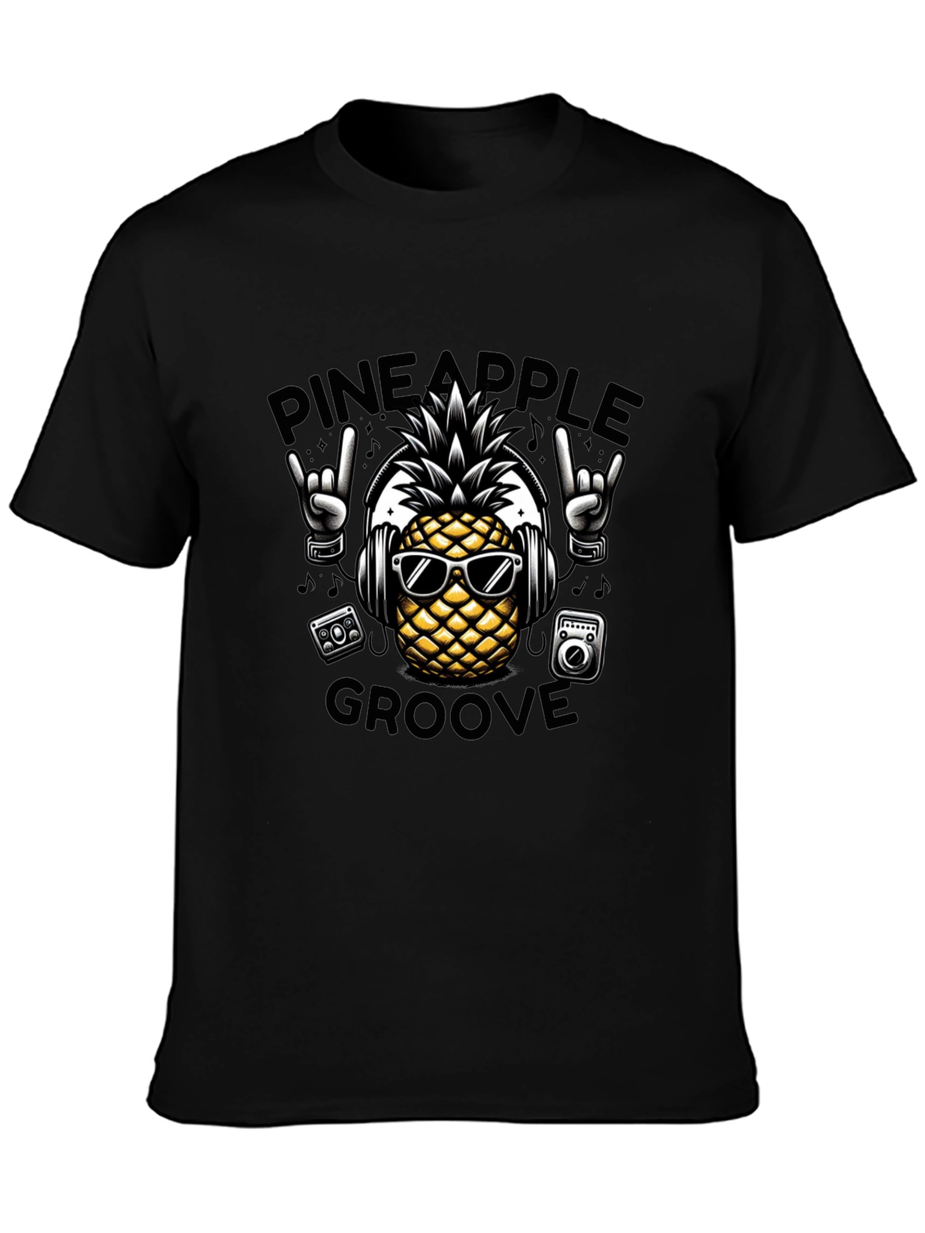 Pineapple Groove Black T-Shirt - Cool Graphic Tee