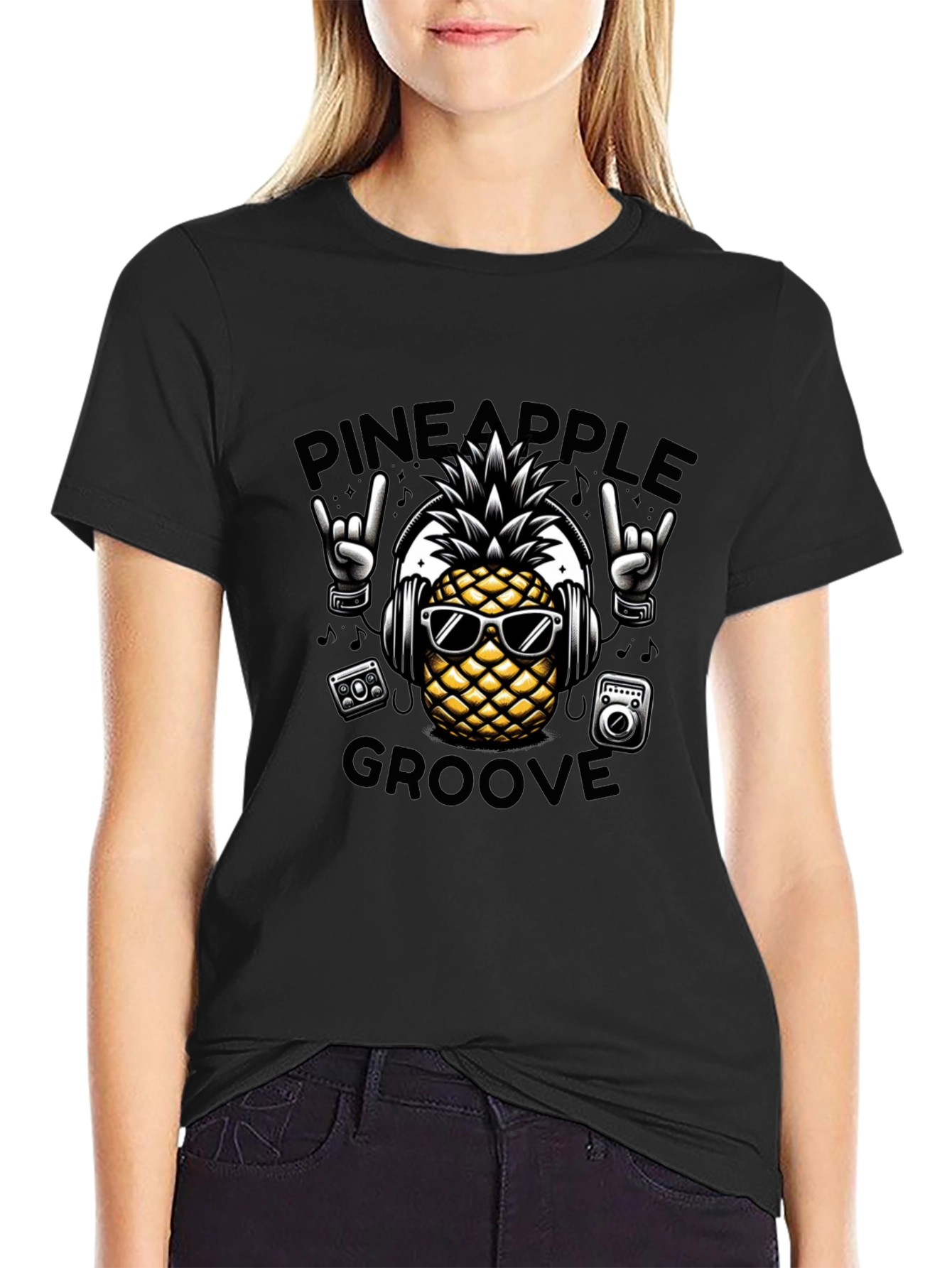 Pineapple Groove Black T-Shirt - Cool Graphic Tee