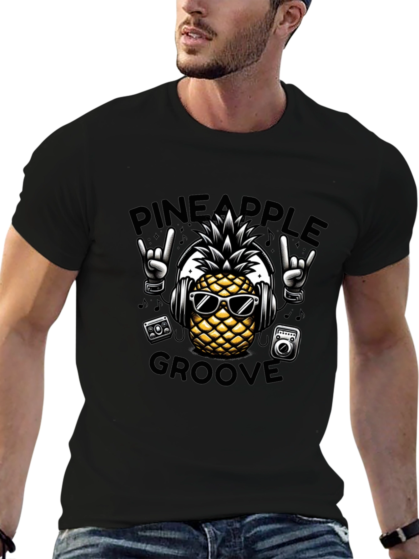 Pineapple Groove Black T-Shirt - Cool Graphic Tee